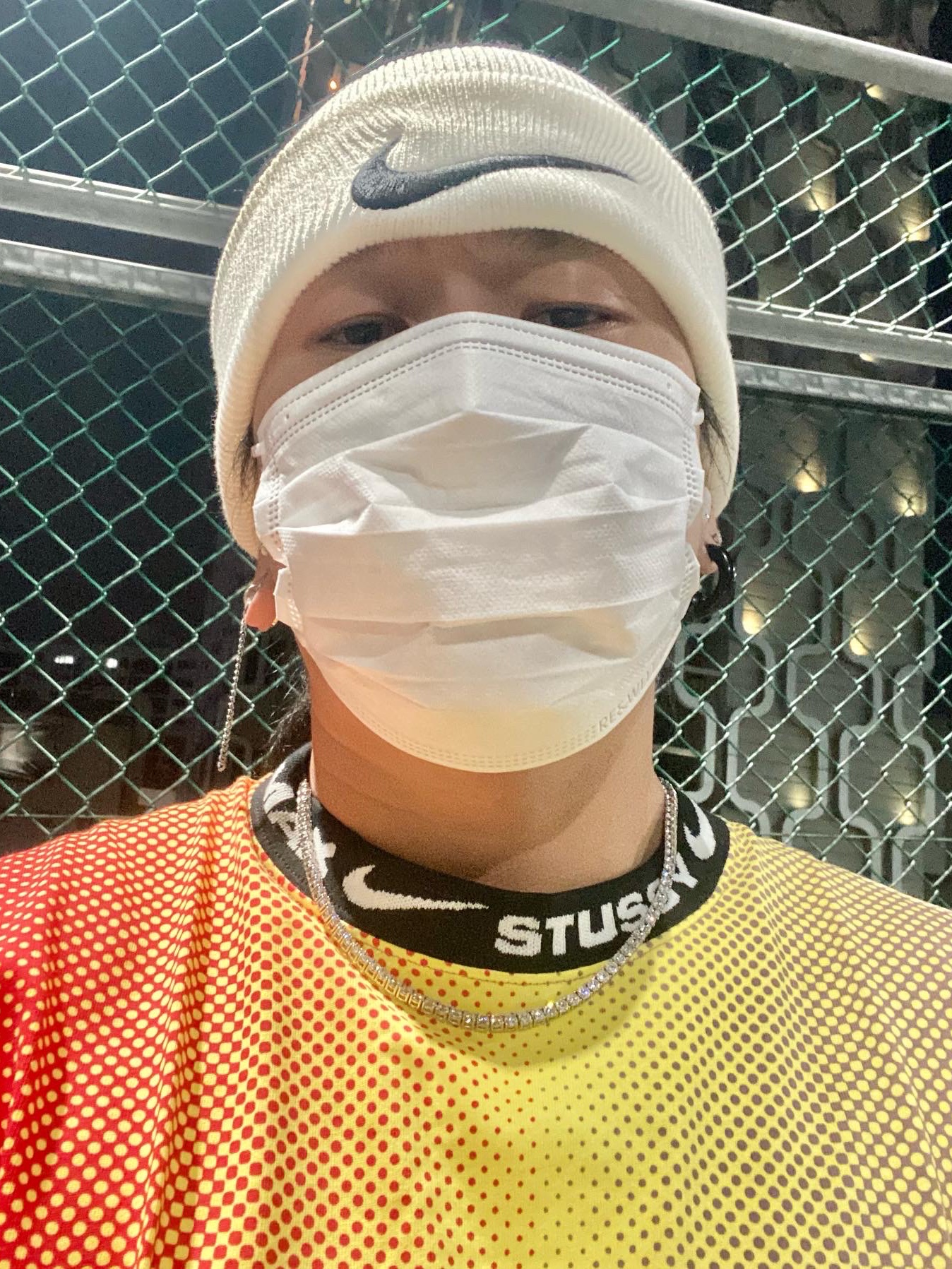 Nike x Stussy NRG FL LS Top Multi Color (DO5308-902), Nike x Stussy NRG RA Washed Fleece Pants Volt (DM1024-702) 착용 스타일 - 4