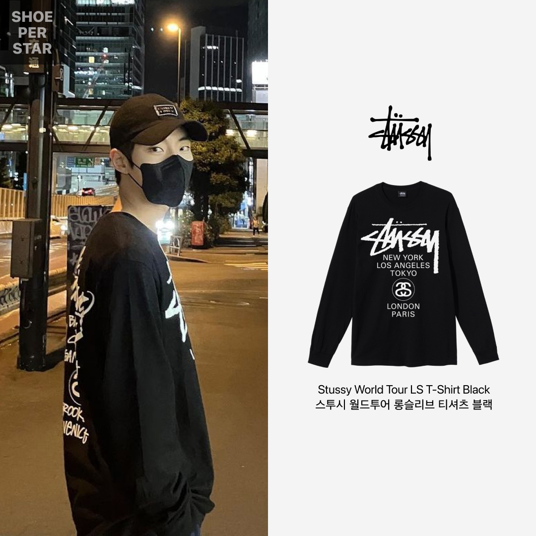 Stussy World Tour LS T-Shirt Black 착용 스타일 - 1