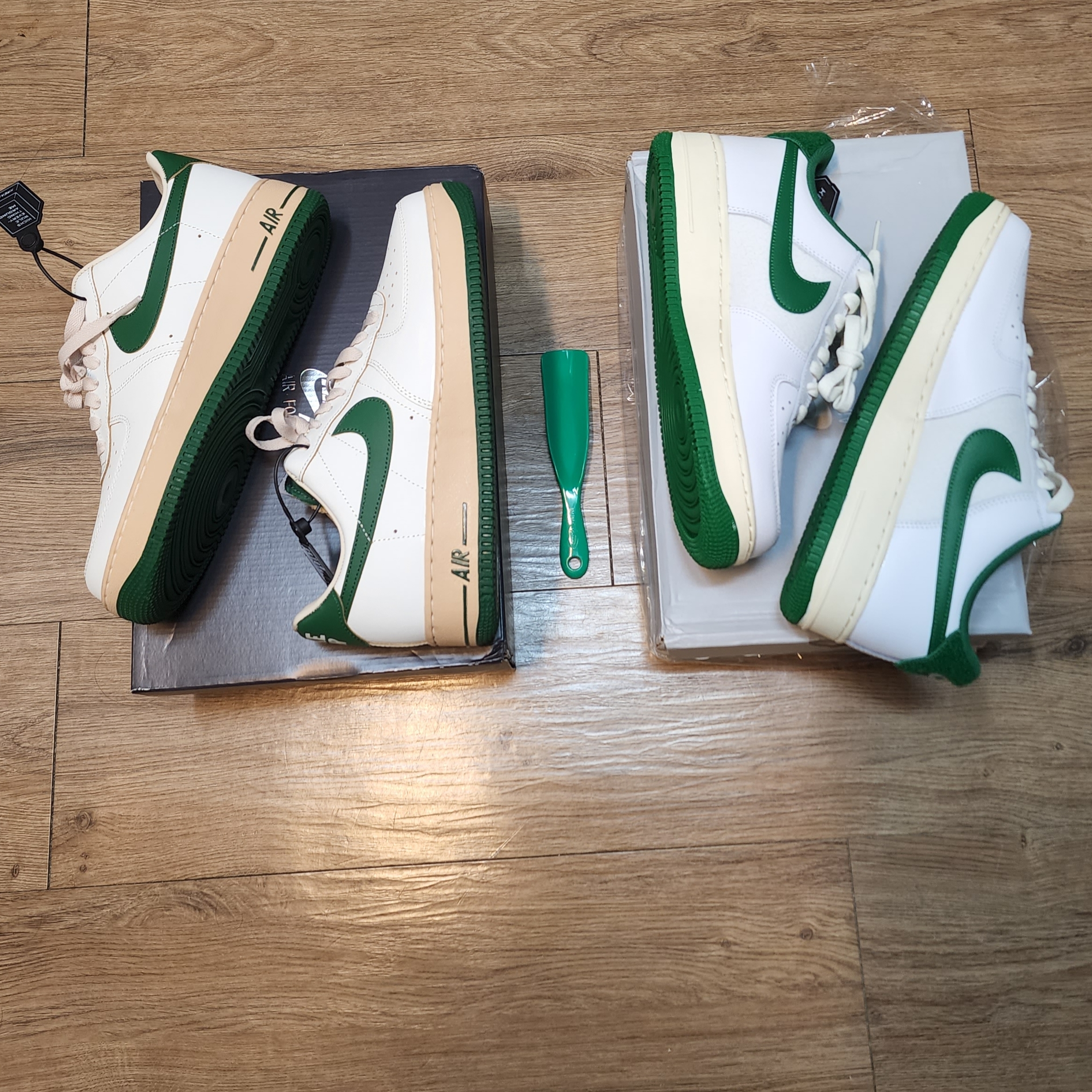(W) Nike Air Force 1 Low Gorge Green, Nike Air Force 1 '07 LV8 Varsity White Pine Green 착용 스타일