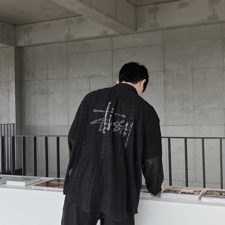Our Legacy Coco Shirt Black Cotton Crochet, Stussy Basic Stussy T-Shirt Black 2022 착용 스타일