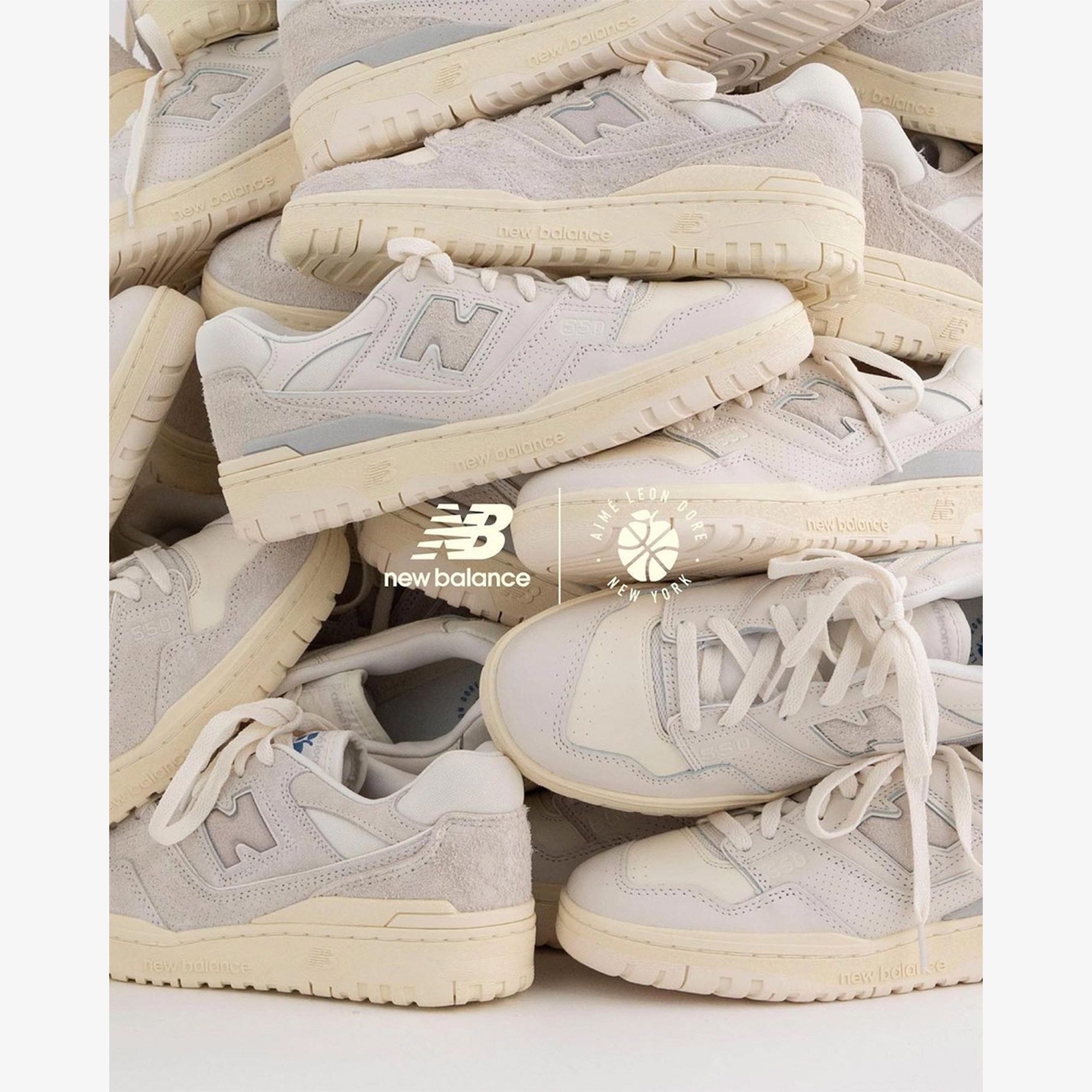 New Balance x Aime Leon Dore 550 White Leather, New Balance x Aime Leon Dore 550 Grey Suede 착용 스타일 - 4