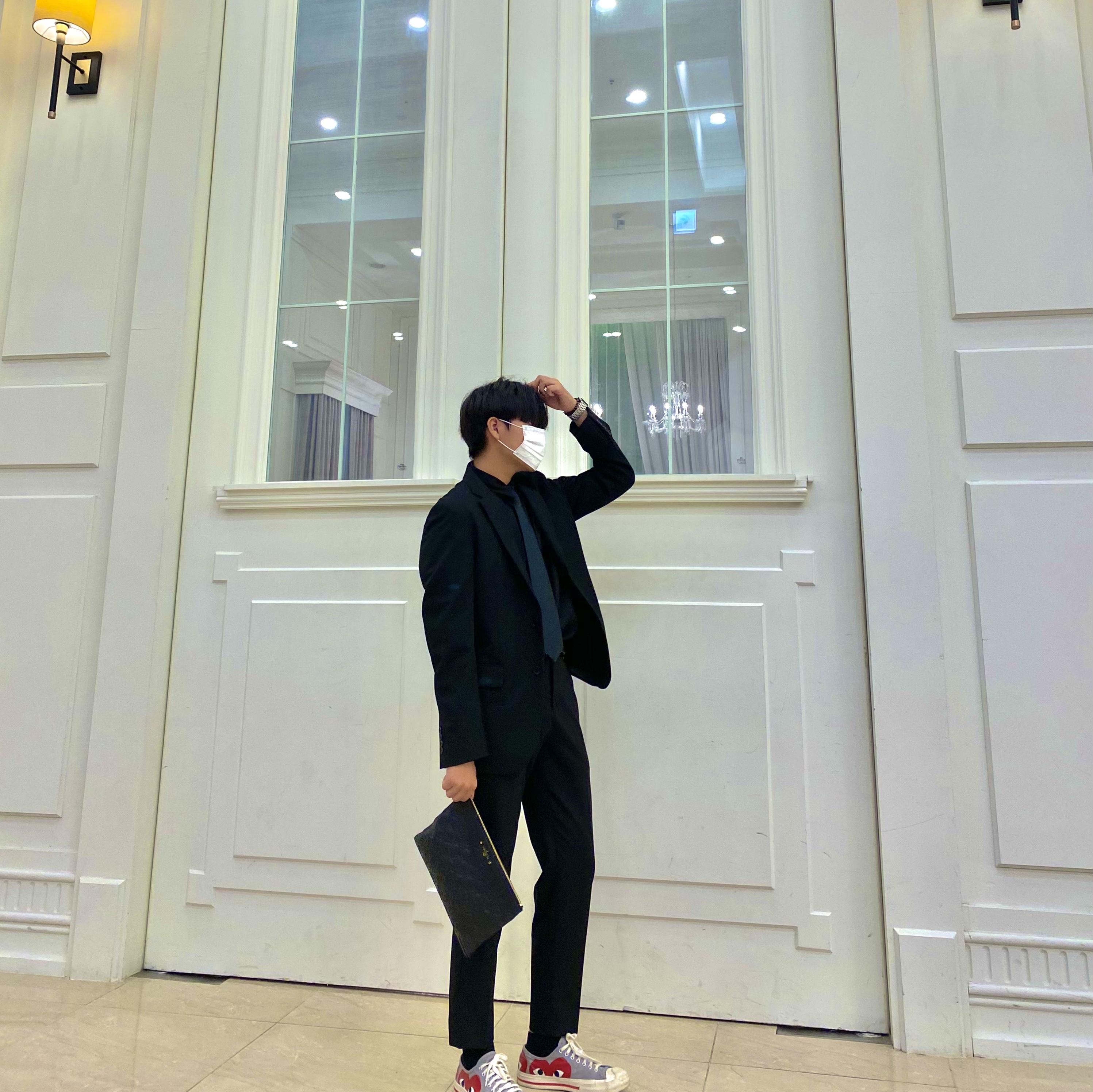 Converse x Play Comme des Garcons Jack Purcell Drizzle Red, Apple Watch Nike SE 44mm GPS Space Gray Aluminum Case with Nike Sport Band Anthracite Black (Korean Ver.) 착용 스타일 - 3