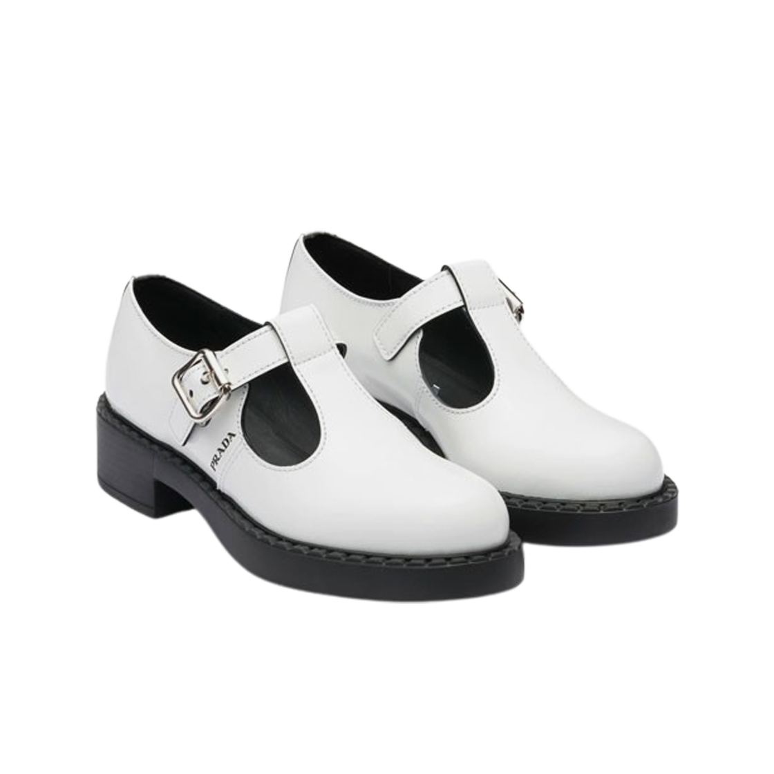 (W) 프라다 브러쉬드 레더 메리 제인 T-스트랩 슈즈 화이트((W) Prada Brushed Leather Mary Jane T-Strap Shoes White) - 2