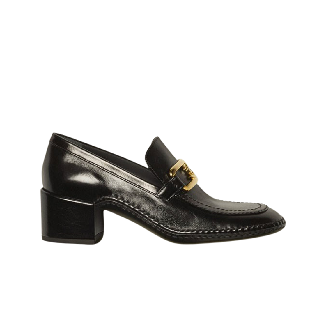 (W) 샤넬 로퍼 샤이니 카프스킨 메탈 & 블랙((W) Chanel Loafers Shiny Calfskin Metal & Black) - 1