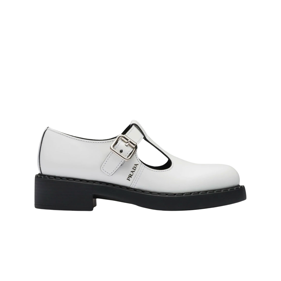 (W) 프라다 브러쉬드 레더 메리 제인 T-스트랩 슈즈 화이트((W) Prada Brushed Leather Mary Jane T-Strap Shoes White) - 1