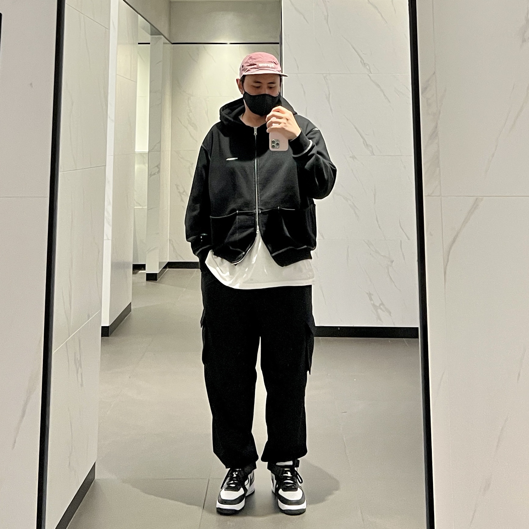 Nike x Stussy Air Force 1 '07 Mid SP Black and Light Bone, Supreme Washed Linen Camp Cap Purple - 19SS 착용 스타일