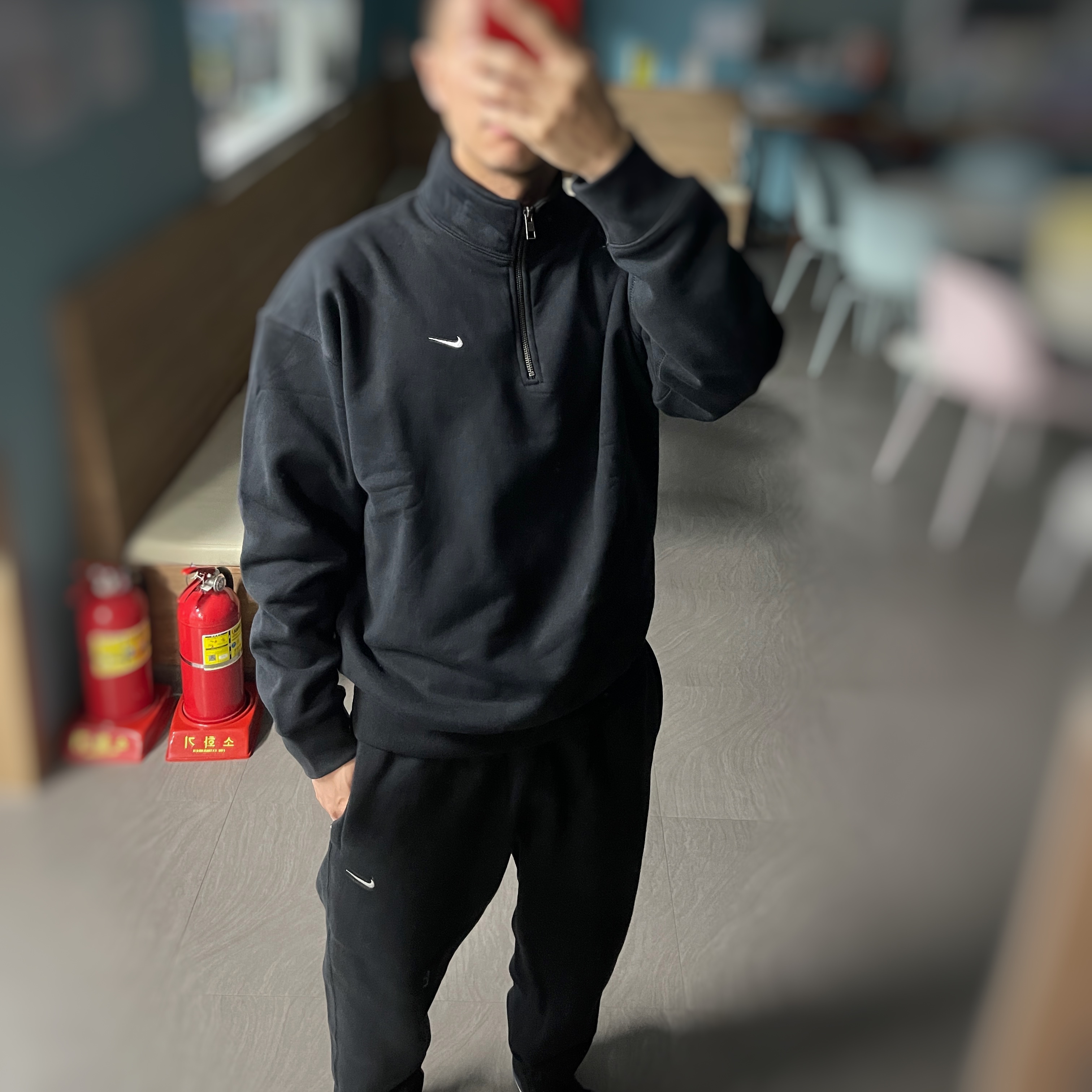 Nike NRG Solo Swoosh Heavy Weight BB Quarter Zip Top Black - Asia, Nike NRG Solo Swoosh Fleece Pants Black White - Asia 착용 스타일