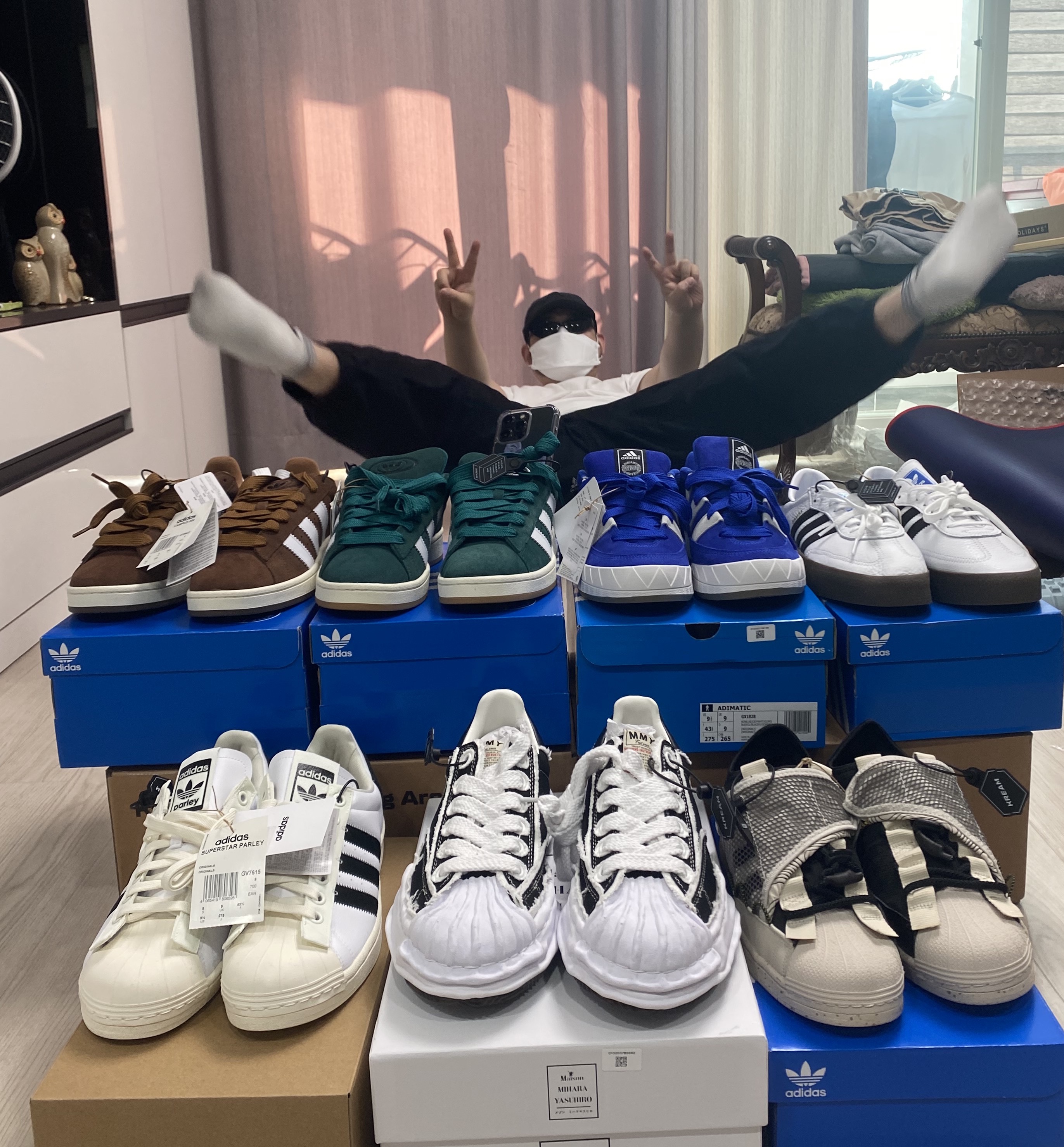 Adidas x Parley Superstar White, Maison Mihara Yasuhiro Blakey OG Sole OH Canvas Low-top Sneakers Black 착용 스타일 - 2