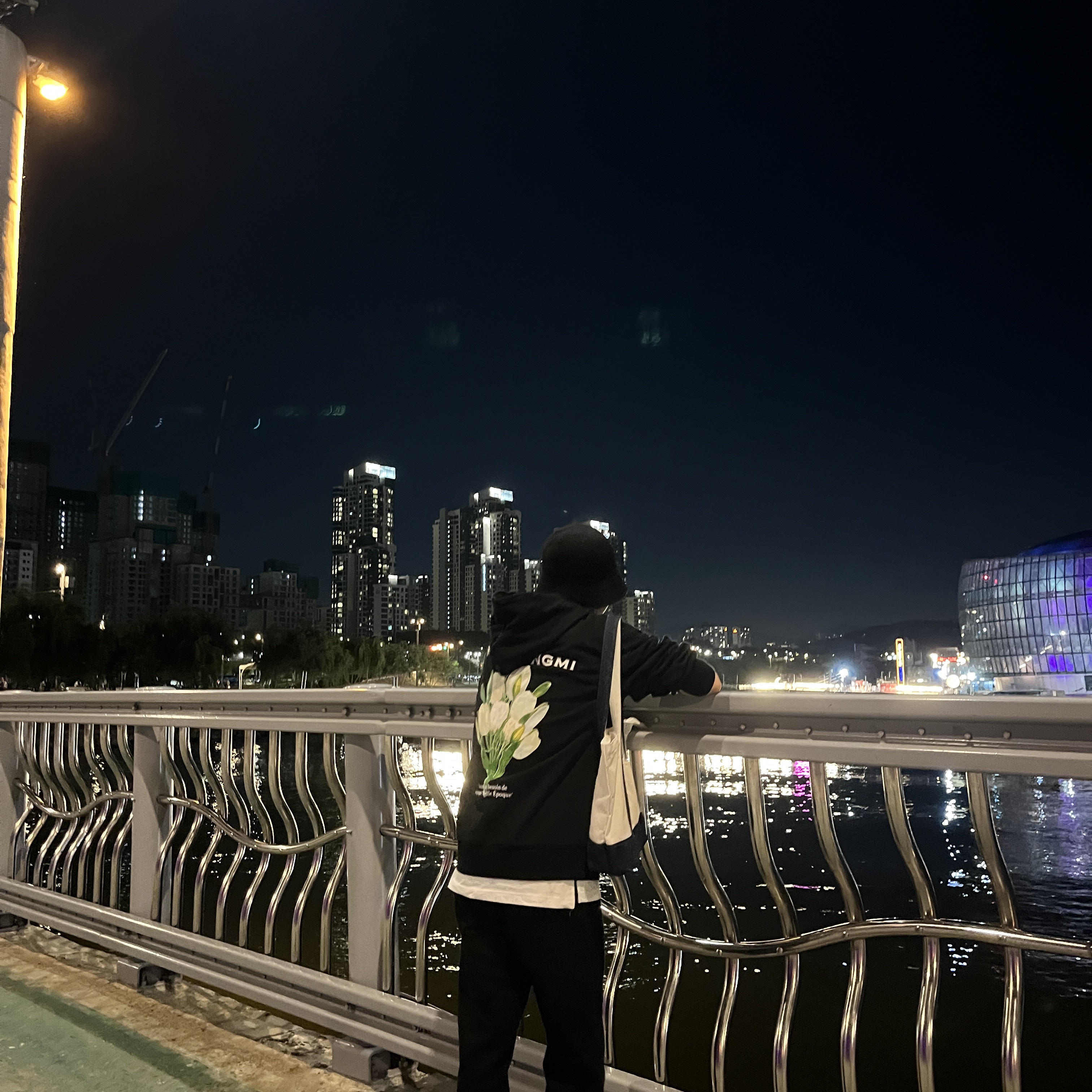 Wooyoungmi Flower Print Back Logo Hoodie Black - 22SS 착용 스타일 - 1
