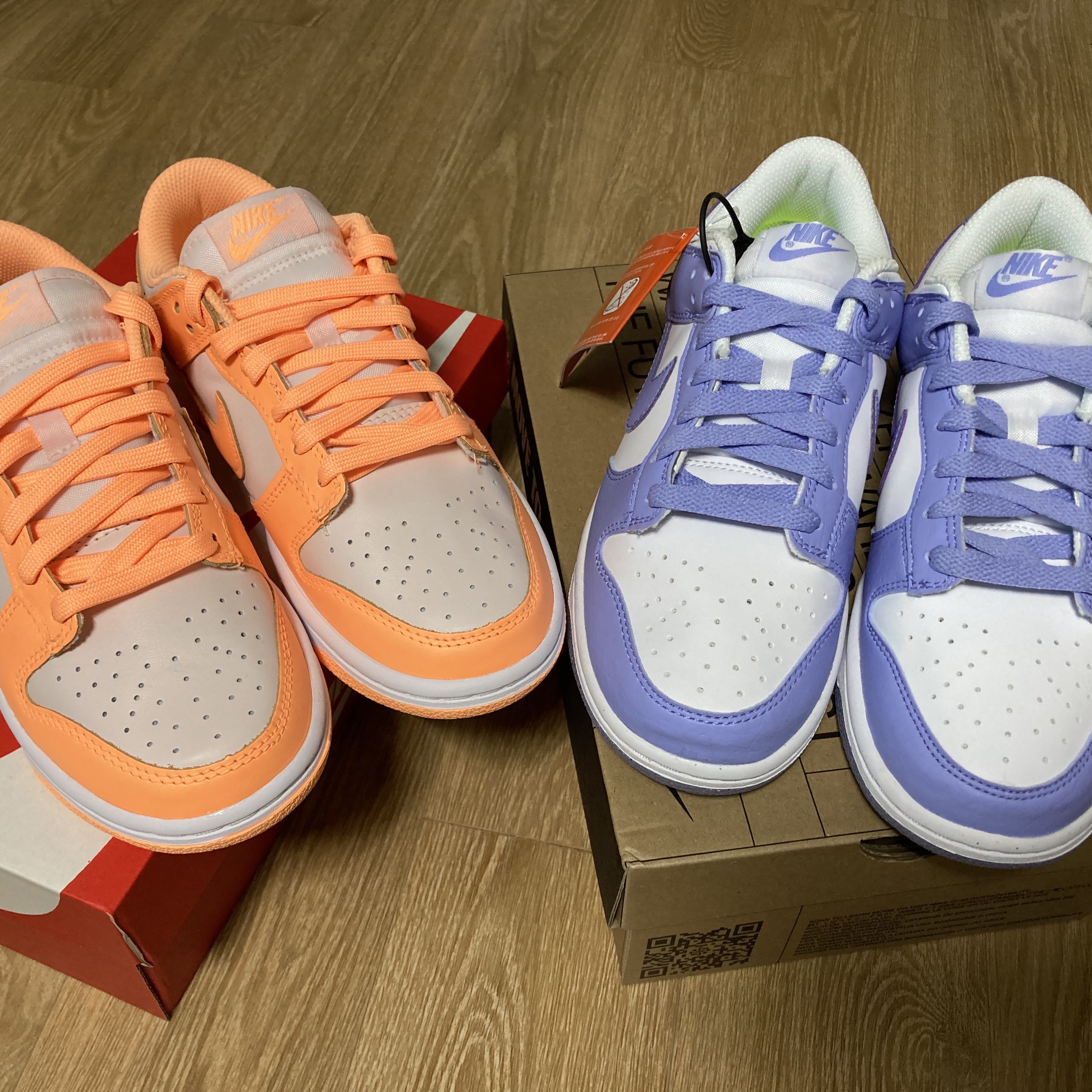 (W) Nike Dunk Low Next Nature Lilac, (W) Nike Dunk Low Peach Cream 착용 스타일