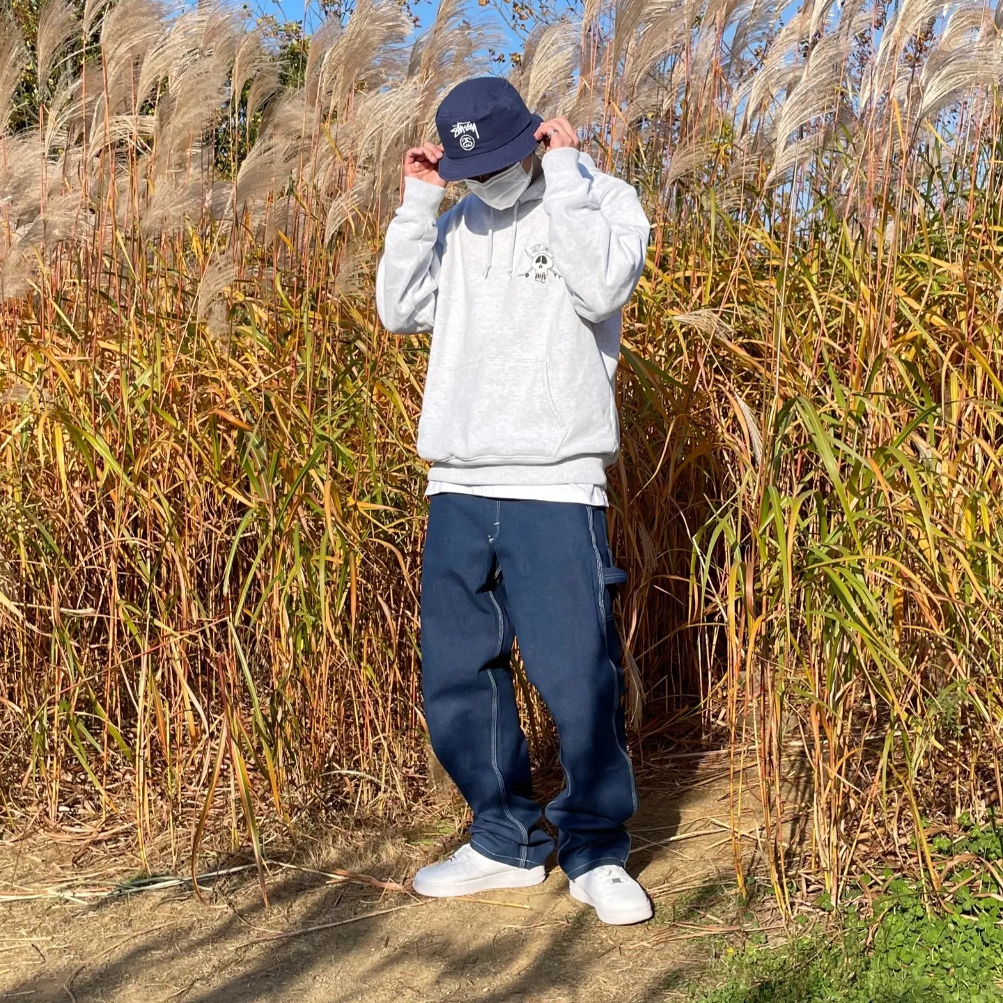 Stussy Surf Skate Skull Hoodie Ash Heather, Nike Air Force 1 '07 Low White 착용 스타일 - 1