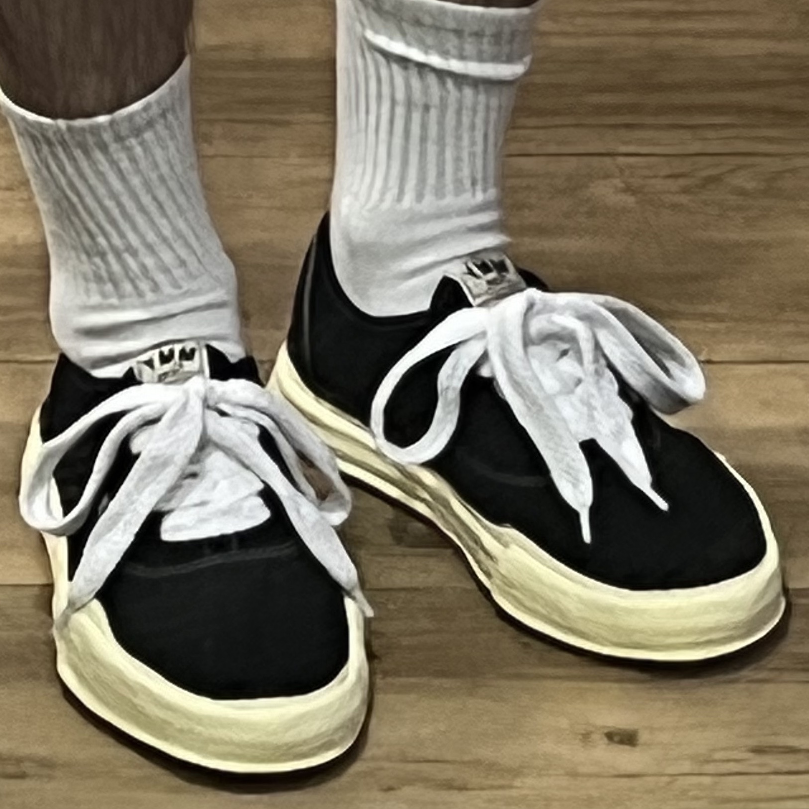 Maison Mihara Yasuhiro Baker OG Sole OD Canvas Low-top Sneakers Black 착용 스타일