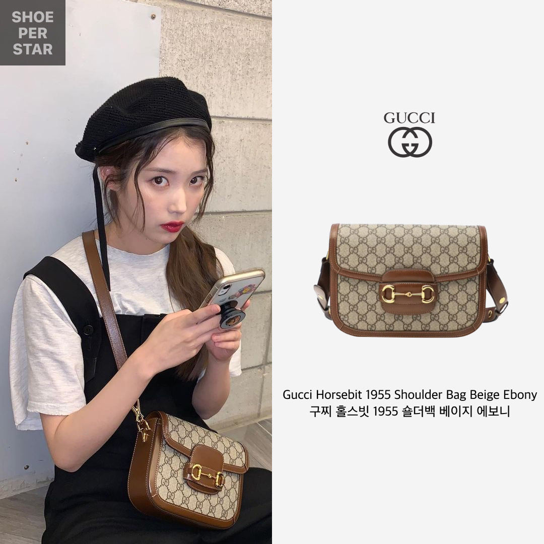 Gucci Horsebit 1955 Shoulder Bag Beige Ebony 착용 스타일 - 1