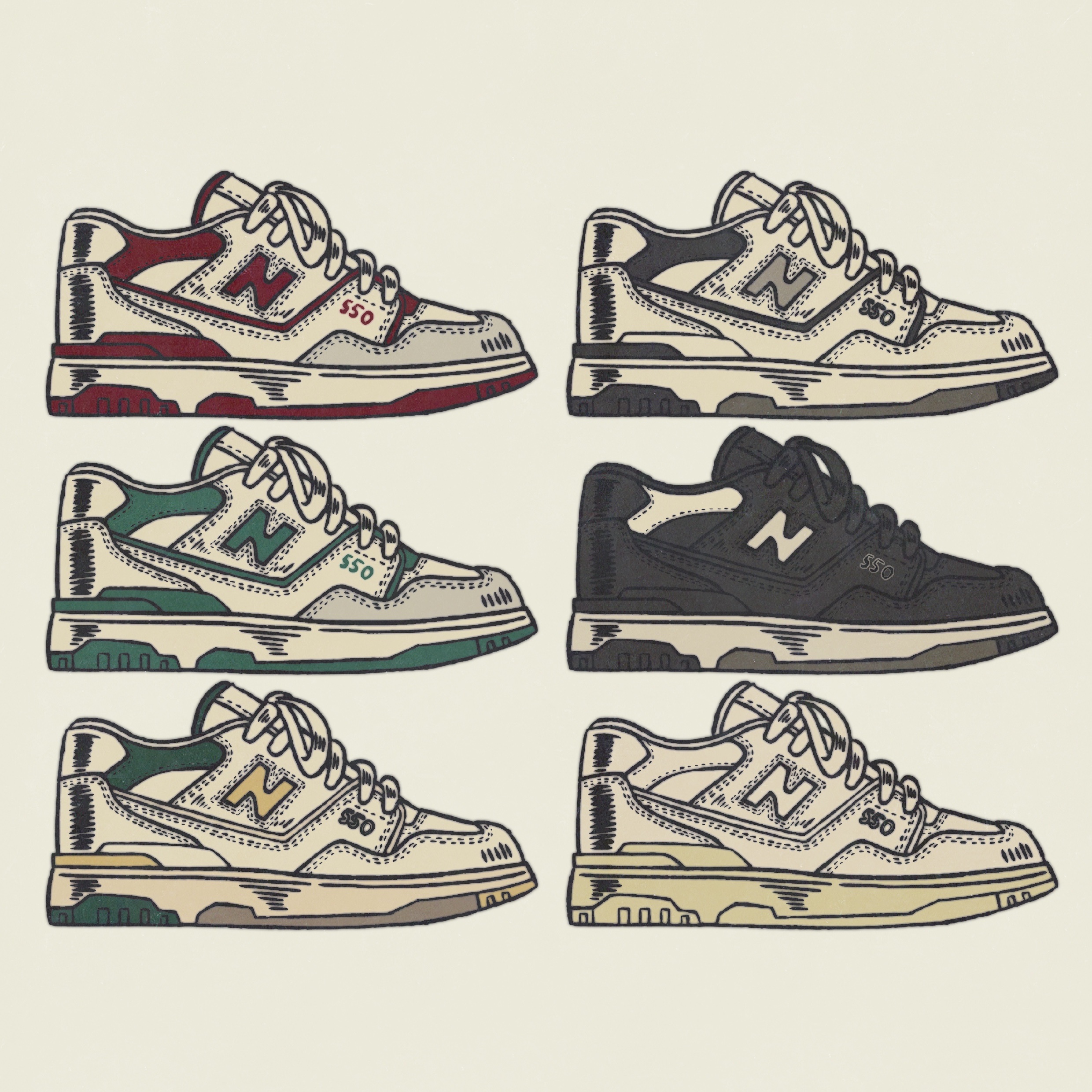 New Balance 550 Black Grey - 2E Wide, New Balance 550 White Grey - D Standard 착용 스타일