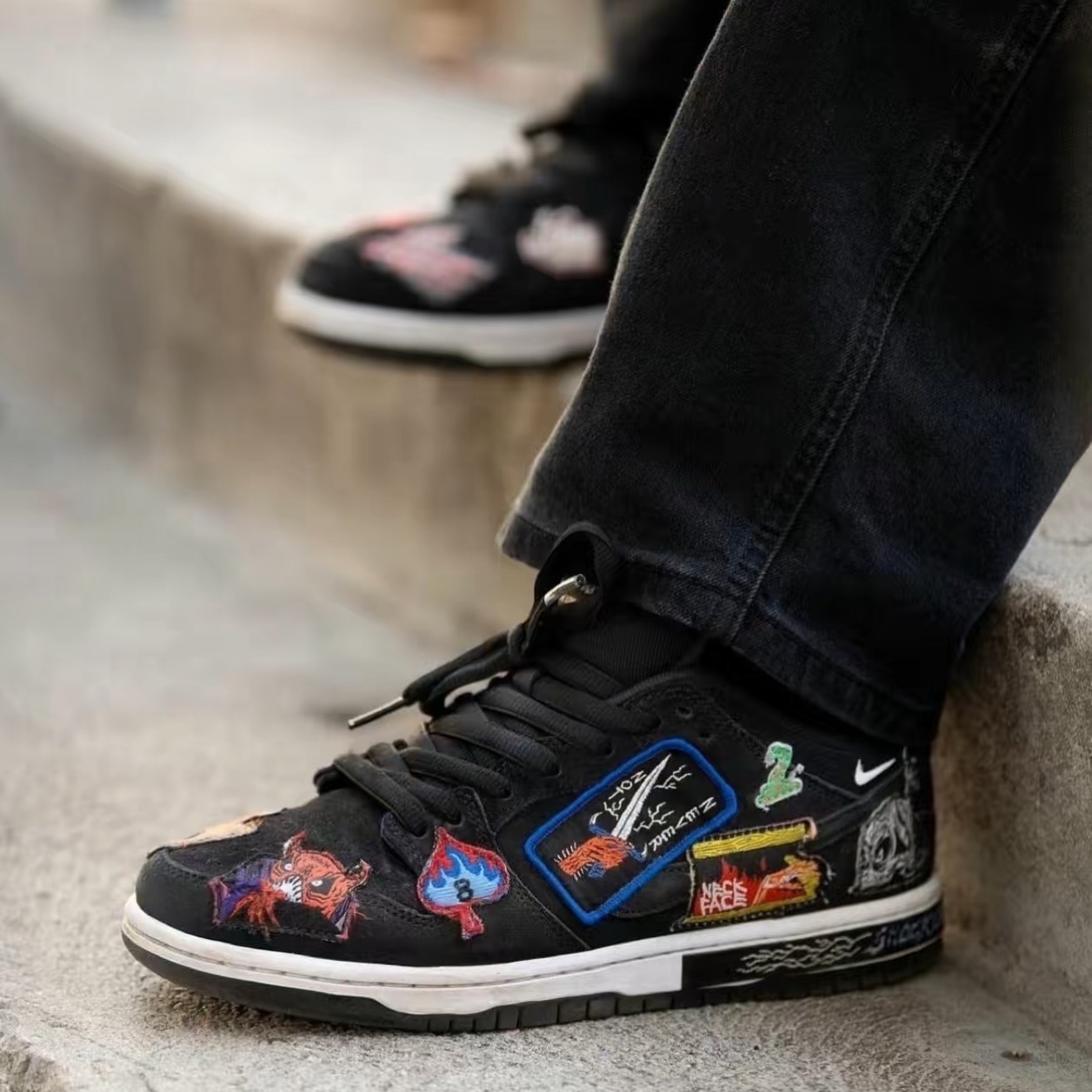 Nike x Neckface SB Dunk Low Pro Black 착용 스타일 - 1