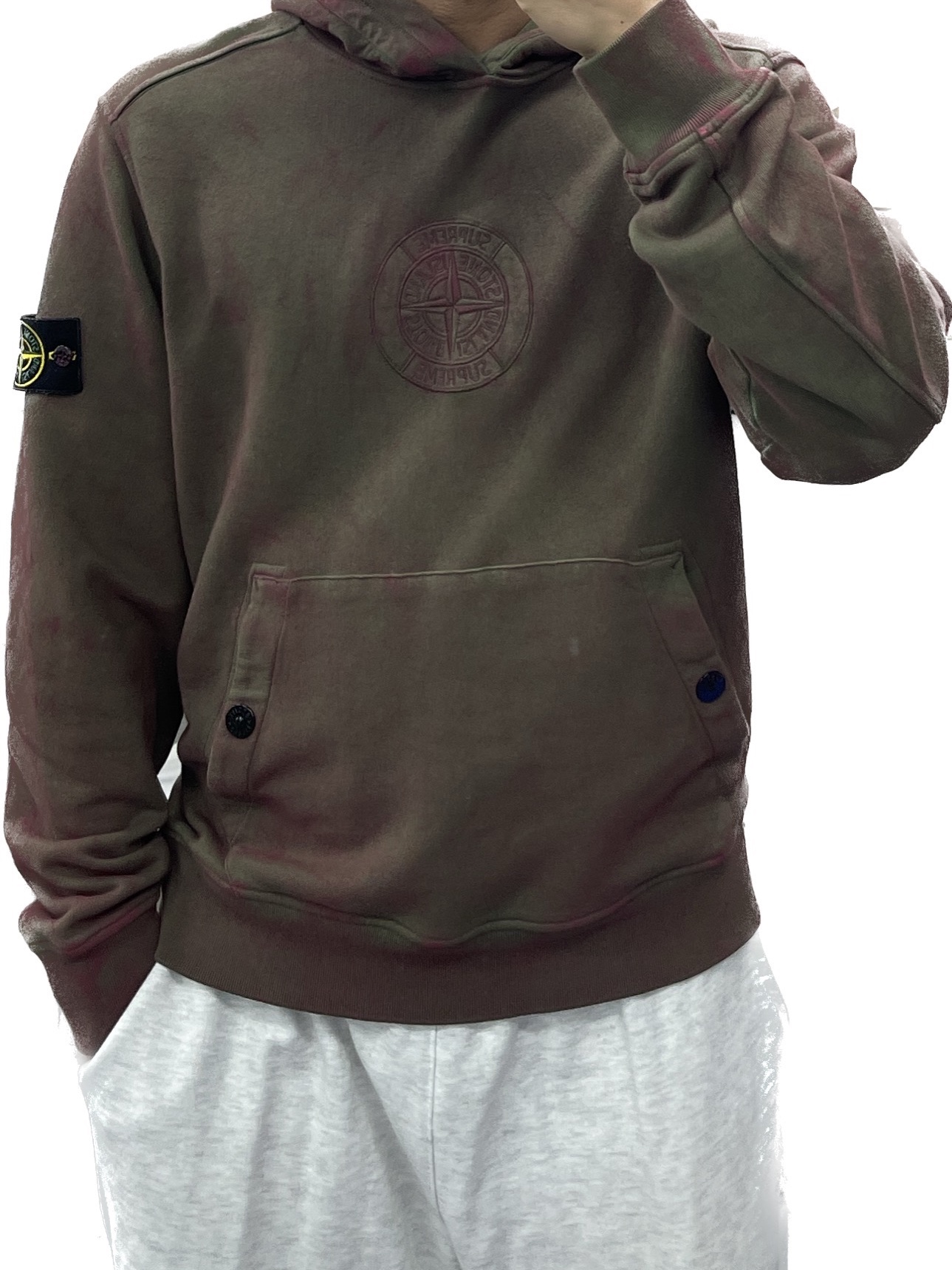 Supreme x Stone Island Dust Colour Hooded Sweatshirt Red - 19SS 착용 스타일