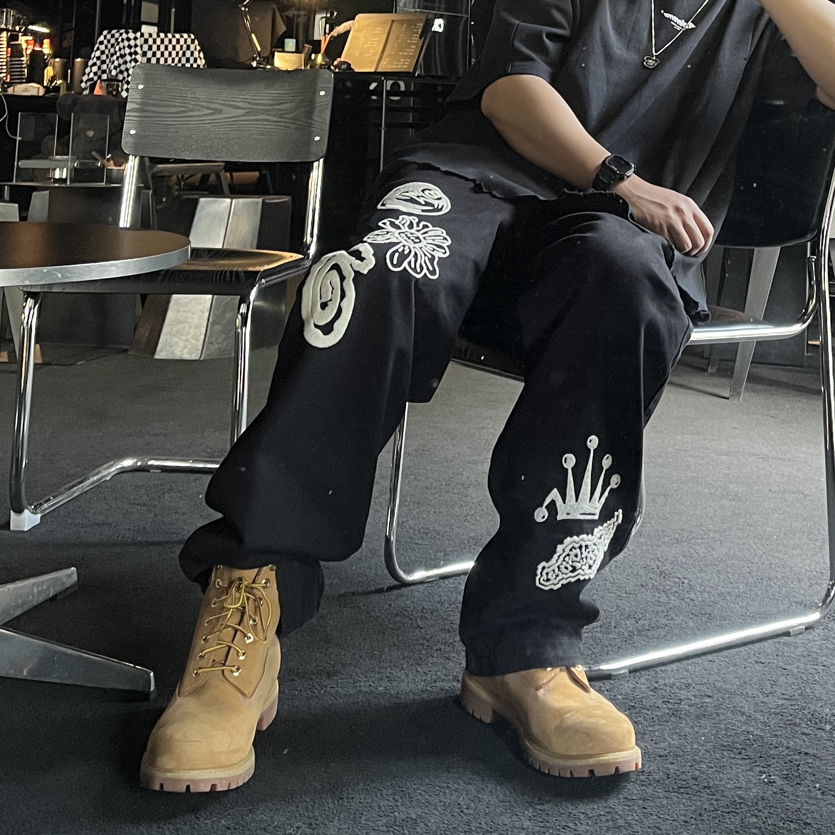 Stussy Noma Icon Beach Pants Washed Black, Ader Error Og; Diagonal @2221 T-Shirt Noir 착용 스타일