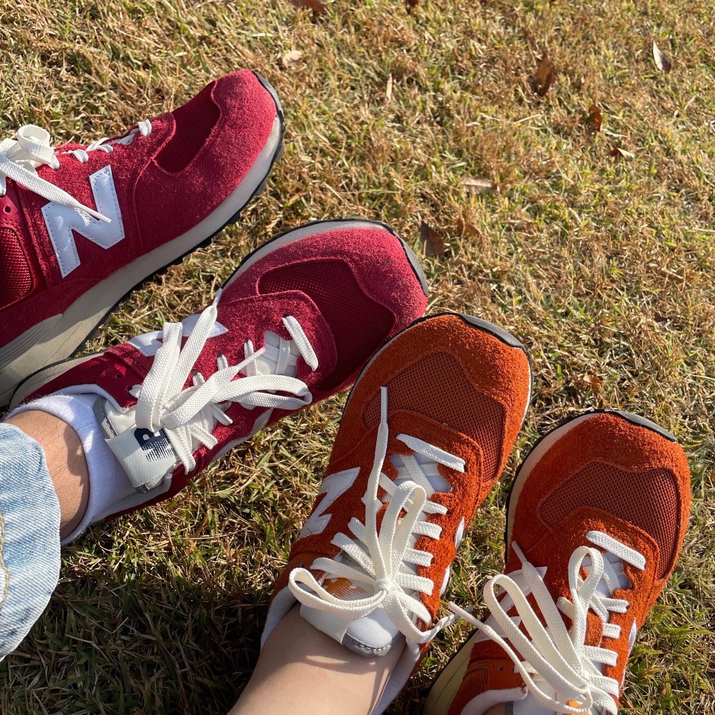 New Balance 574 Heritage Orange Burst White, New Balance 574 Heritage Red 착용 스타일