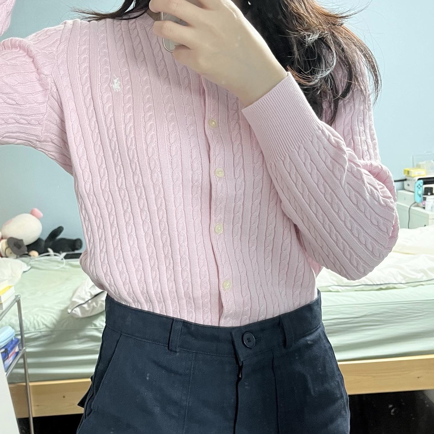 [30% 적립] Polo Ralph Lauren Children Mini Cable Cotton Cardigan Pink 착용 스타일 - 1