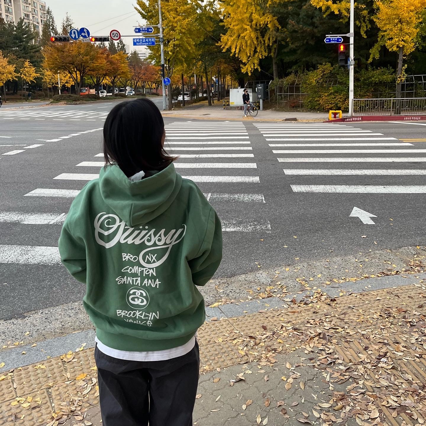 Stussy World Tour Hoodie Green 2022 착용 스타일