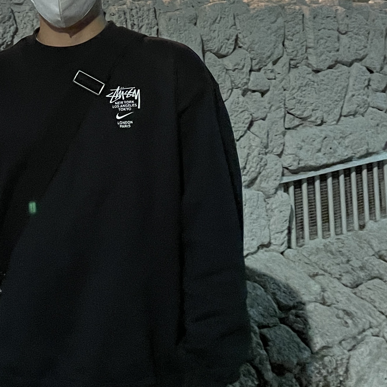 Nike x Stussy NRG ZR Fleece Crewneck Black - US/EU, Nike x Stussy NRG ZR Fleece Crewneck Black - Asia 착용 스타일