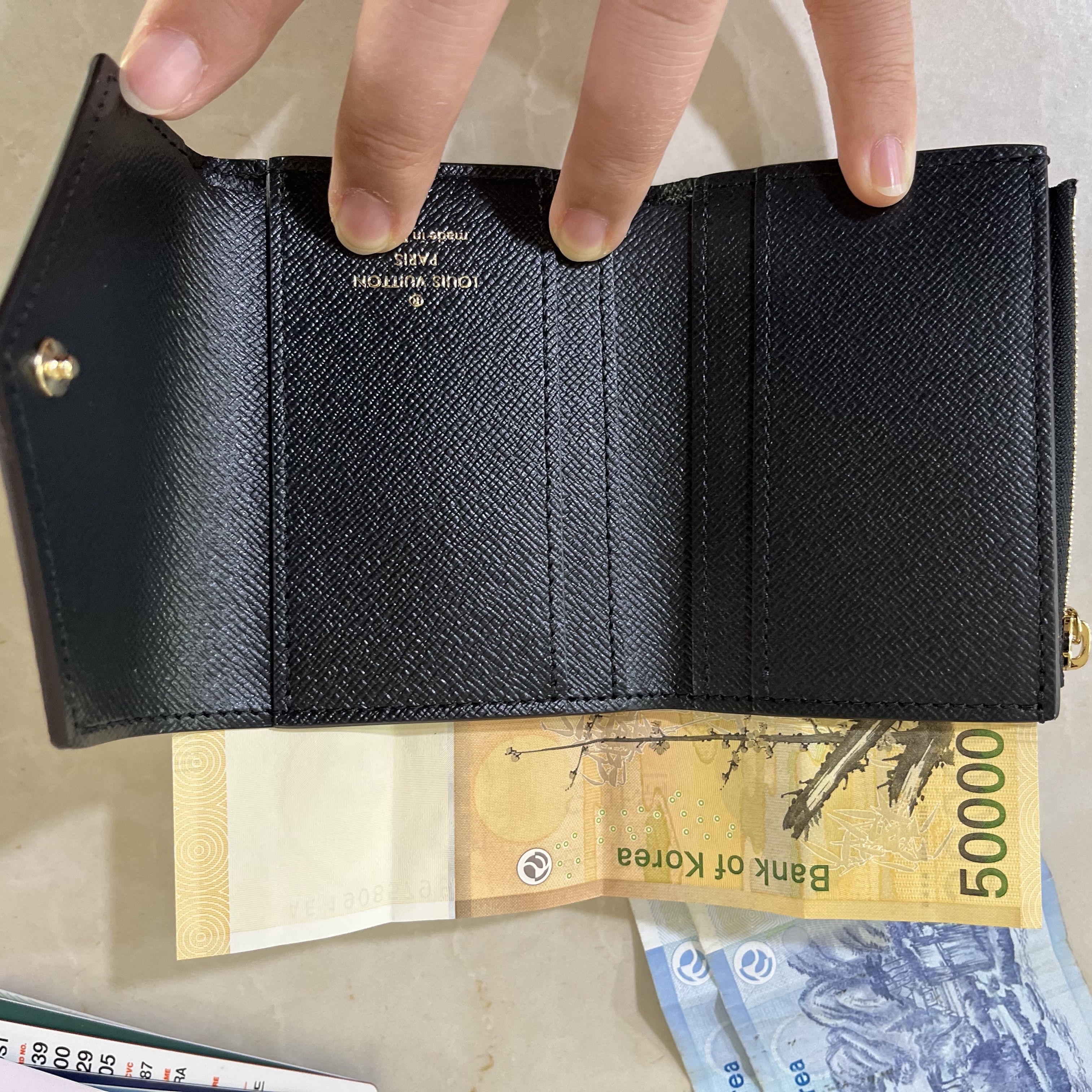 Louis Vuitton Zoe Wallet Monogram and Monogram Reversed 착용 스타일 - 5