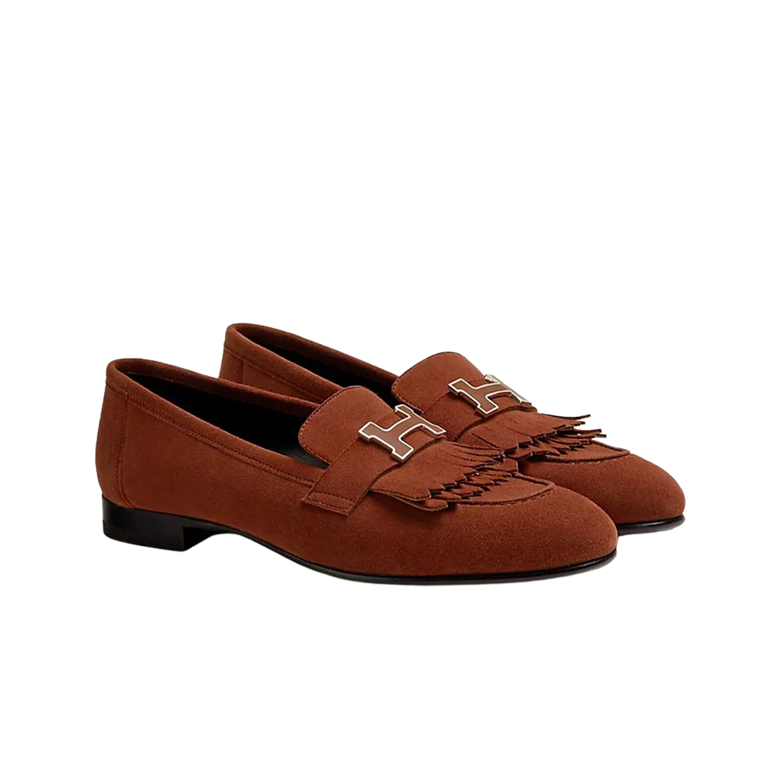 (W) 에르메스 로얄 로퍼 스웨이드 고트스킨 & 래커드 팔라듐 하드웨어 골드((W) Hermes Royal Loafers Suede Goatskin & Lacquered Palladium Gold) - 2