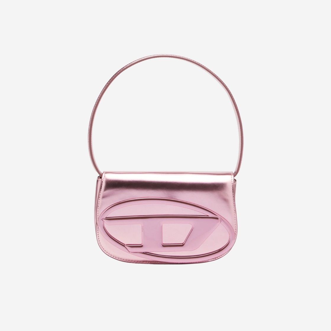 Diesel 1DR Shoulder Bag in Mirrored Leather Pink 상세 이미지 1