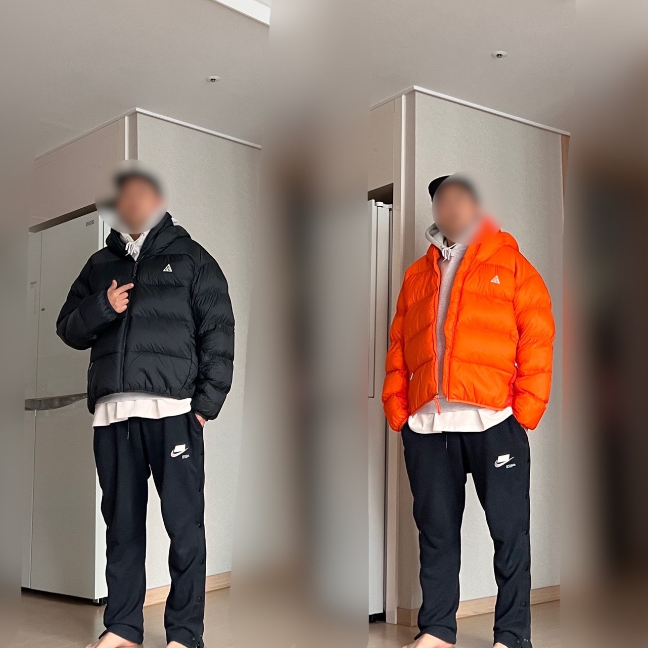 Nike ACG Therma-Fit ADV Lunar Lake Puffer Jacket Black - Asia, Nike ACG Therma-Fit ADV Lunar Lake Puffer Jacket Safety Orange - Asia 착용 스타일