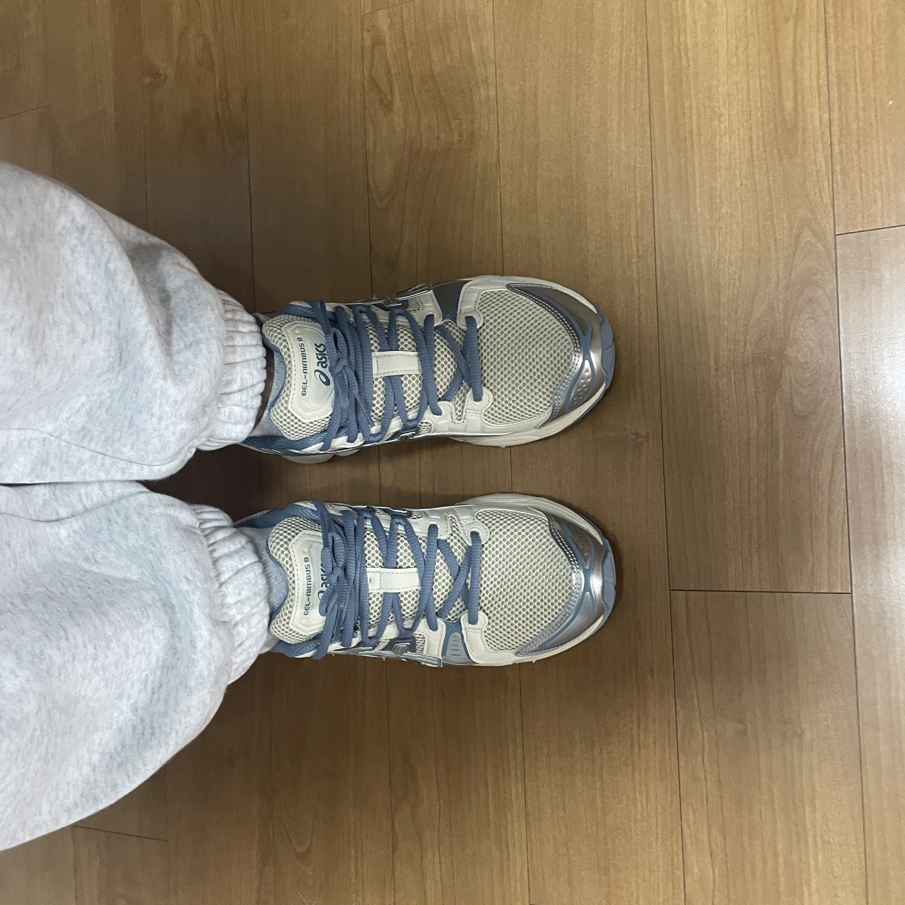Asics x Wind and Sea Gel-Nimbus 9 Cream Pure Silver 착용 스타일
