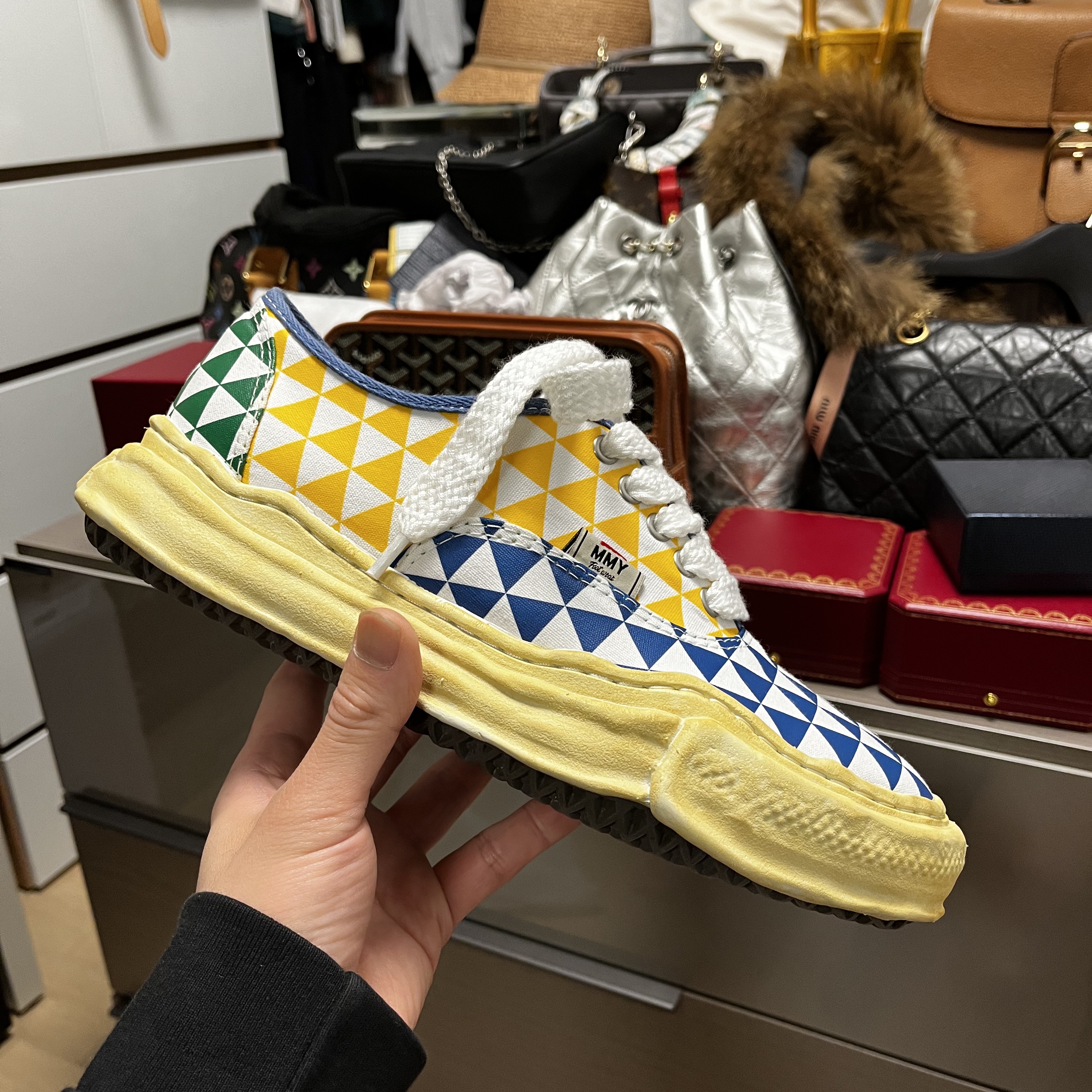 Maison Mihara Yasuhiro Peterson OG Sole OD Print Canvas Low-top Sneakers Multi 착용 스타일