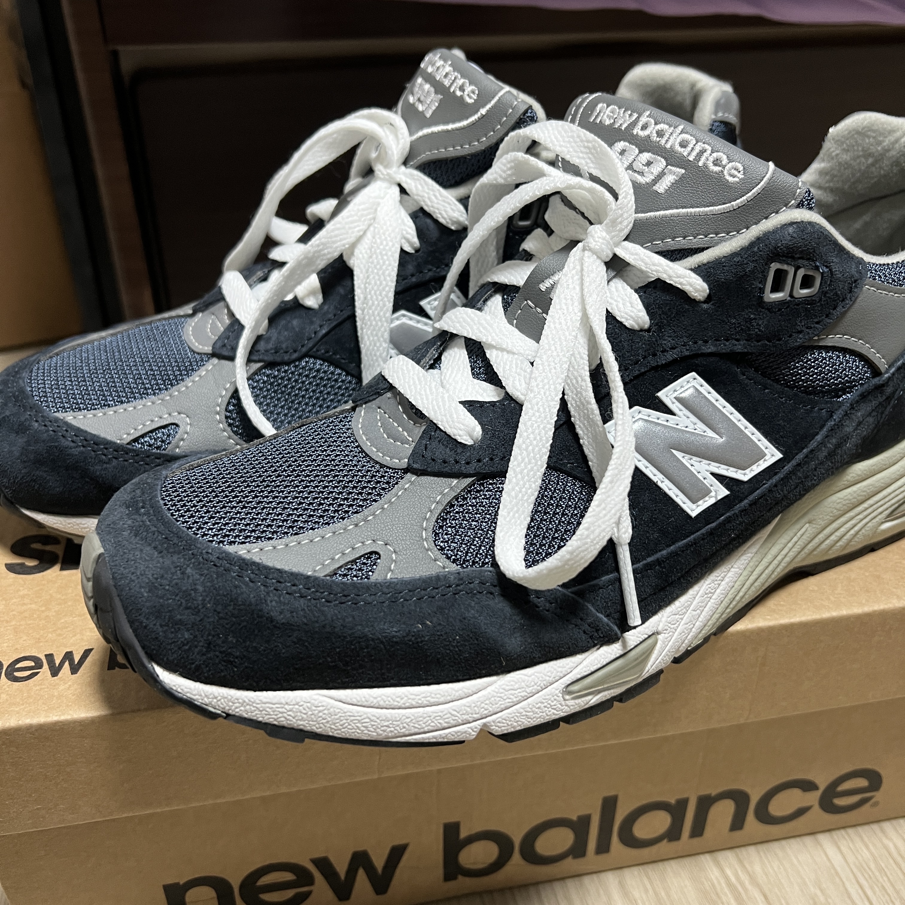 New Balance 991 Made in UK Navy 착용 스타일 - 5