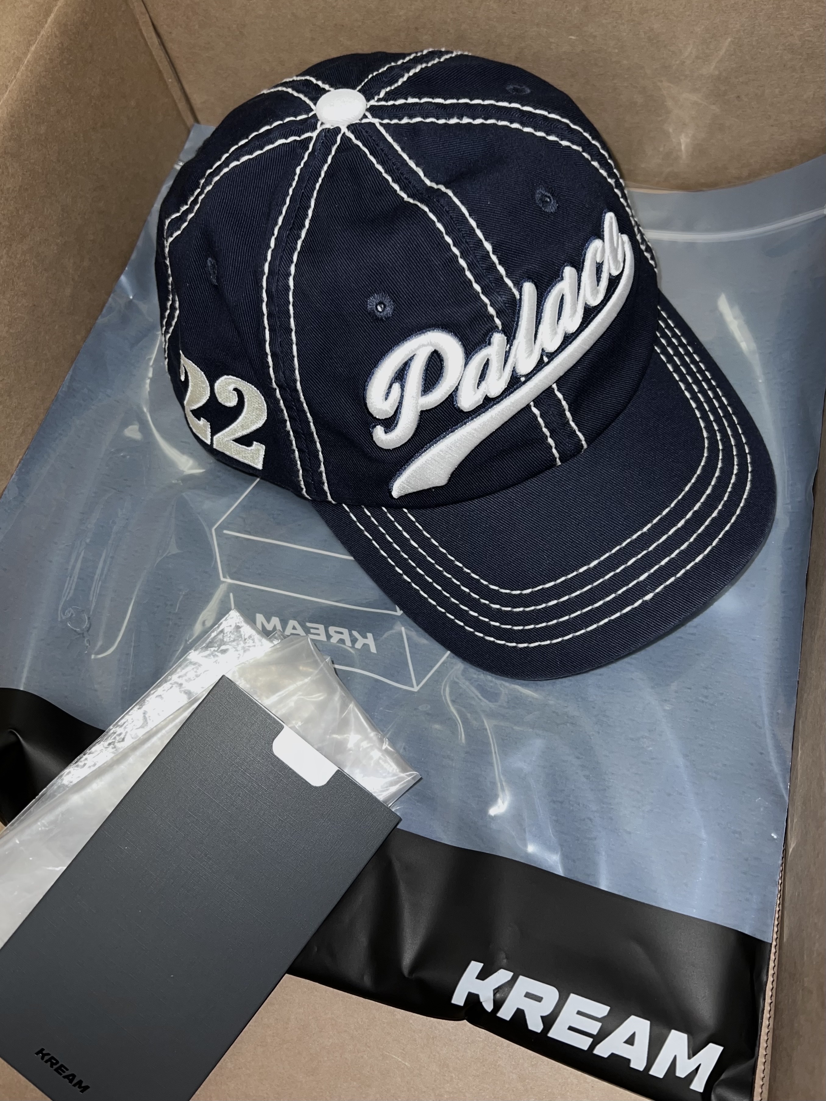 Palace Script 6-Panel Navy - 22SS 착용 스타일