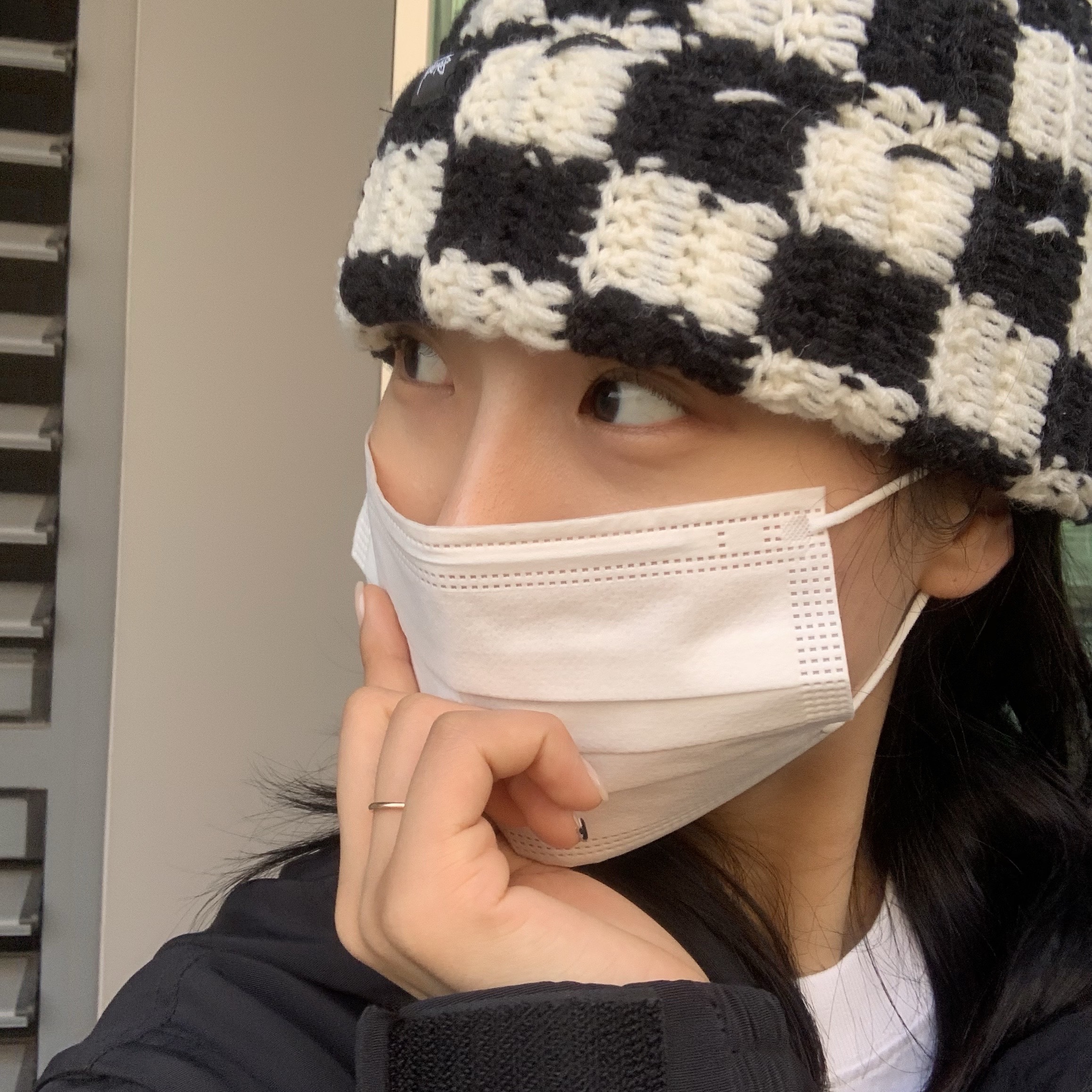 Stussy Crochet Checker Beanie Black 착용 스타일