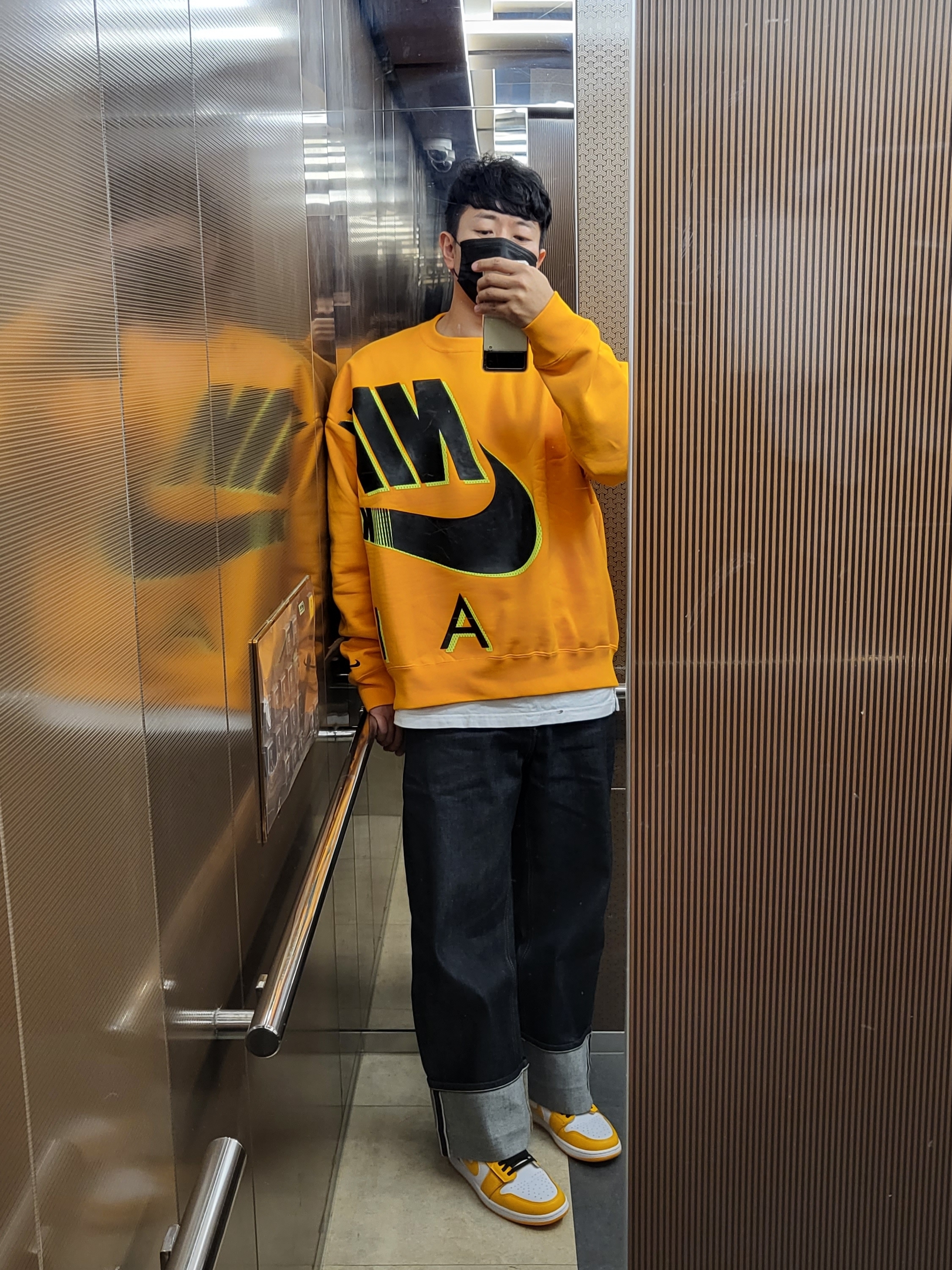 Nike x Kim Jones Fleece Crew Circuit Orange - US/EU, Jordan 1 Low Flyease Taxi 착용 스타일