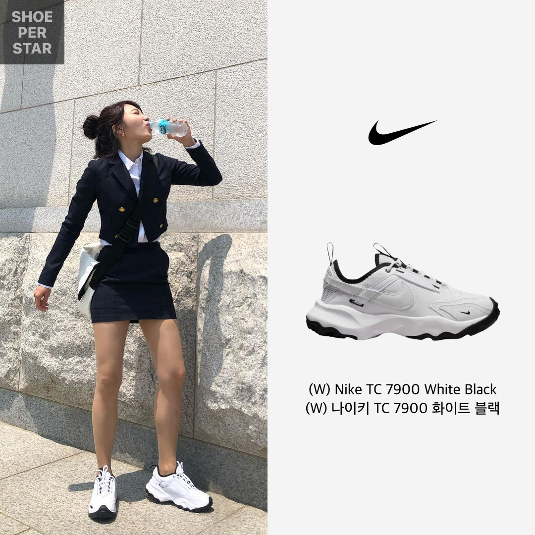 (W) Nike TC 7900 White Black 착용 스타일 - 1