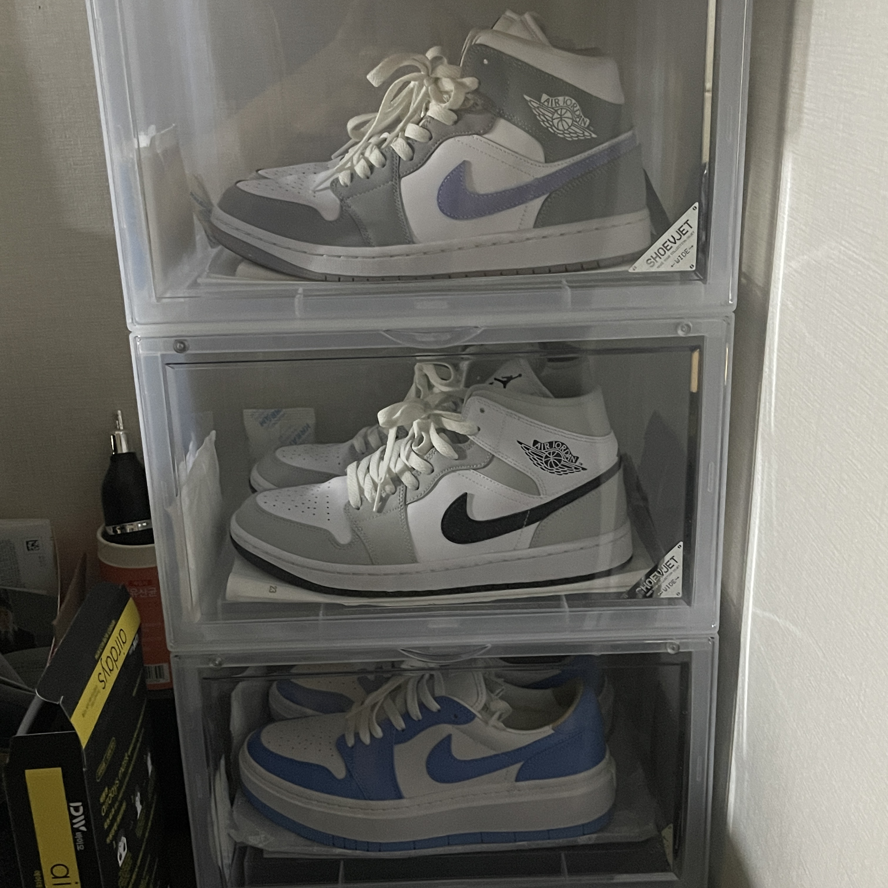 (W) Jordan 1 Elevate Low SE University Blue, (W) Jordan 1 Mid Grey Fog 착용 스타일
