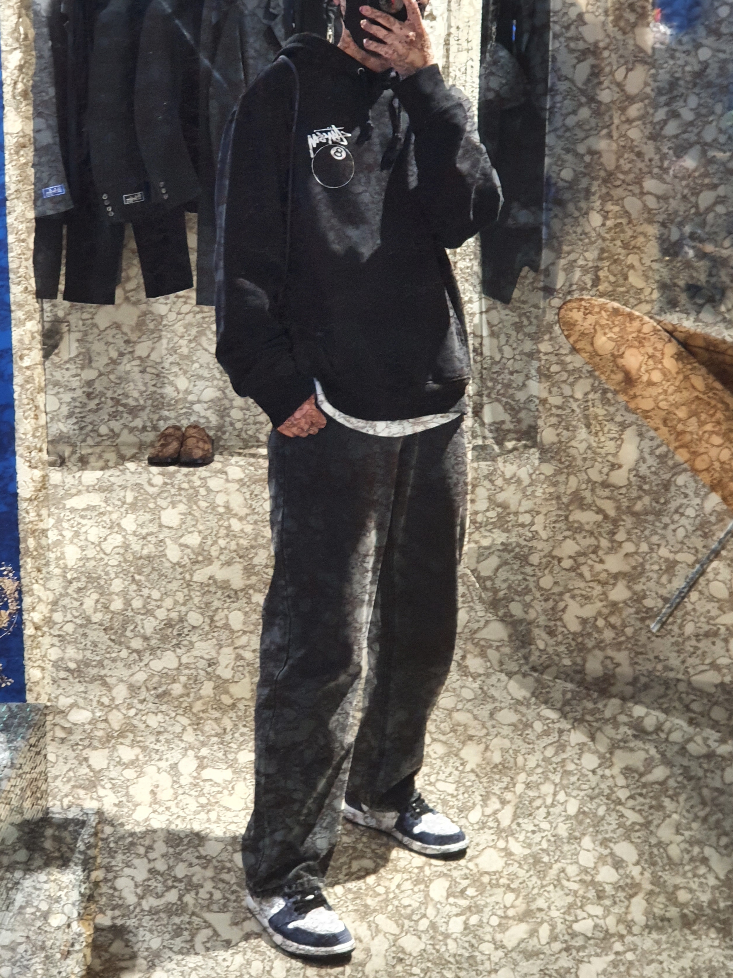 Stussy 8 Ball Hoodie Black - 21FW, IAB Studio Pigment Hoodie & Sack Black 착용 스타일