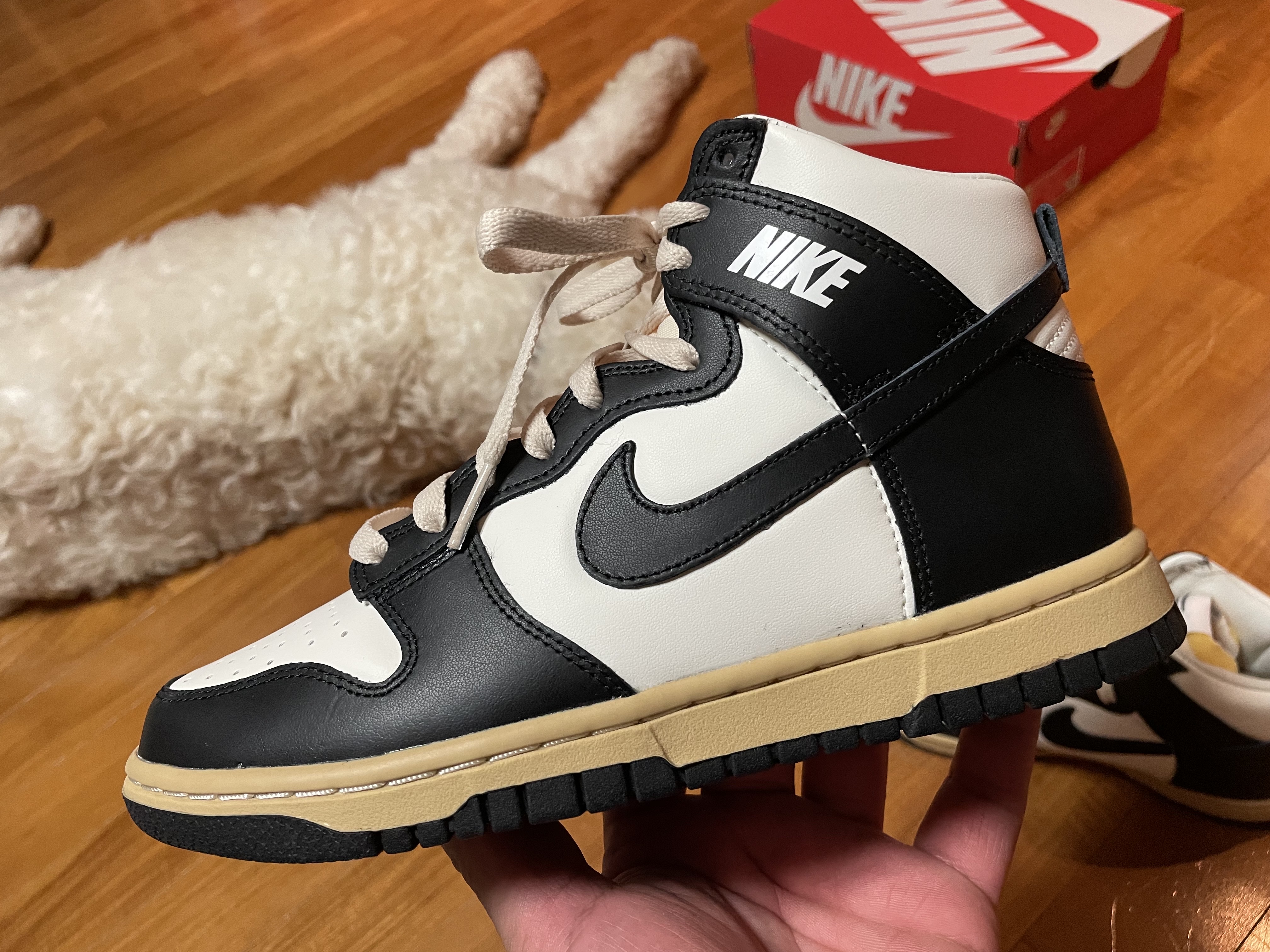 (W) Nike Dunk High SE Sail Black 착용 스타일 - 4