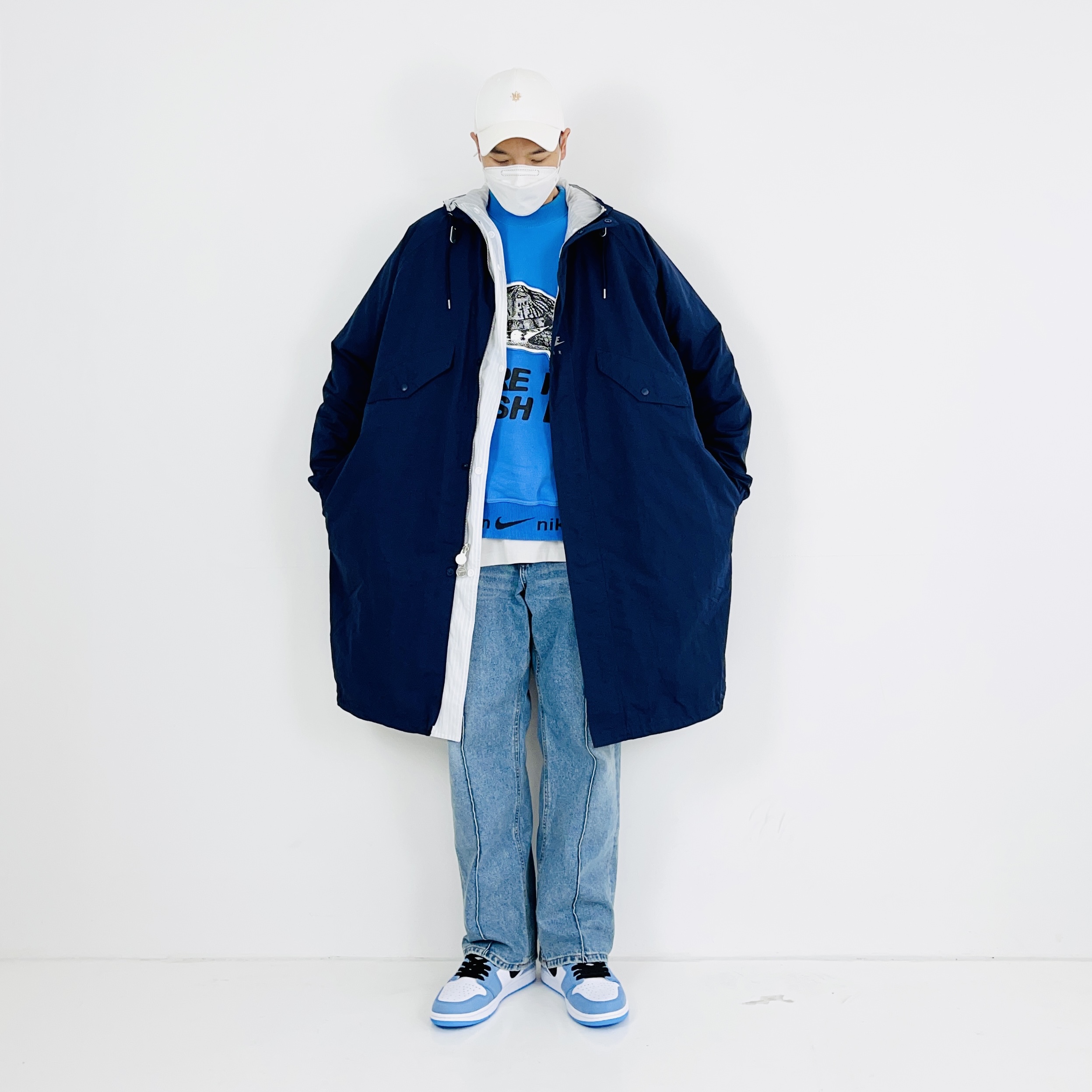 Jordan 1 Retro High OG University Blue, Nike x Kim Jones Reversible Parka Navy - Asia 착용 스타일 - 2