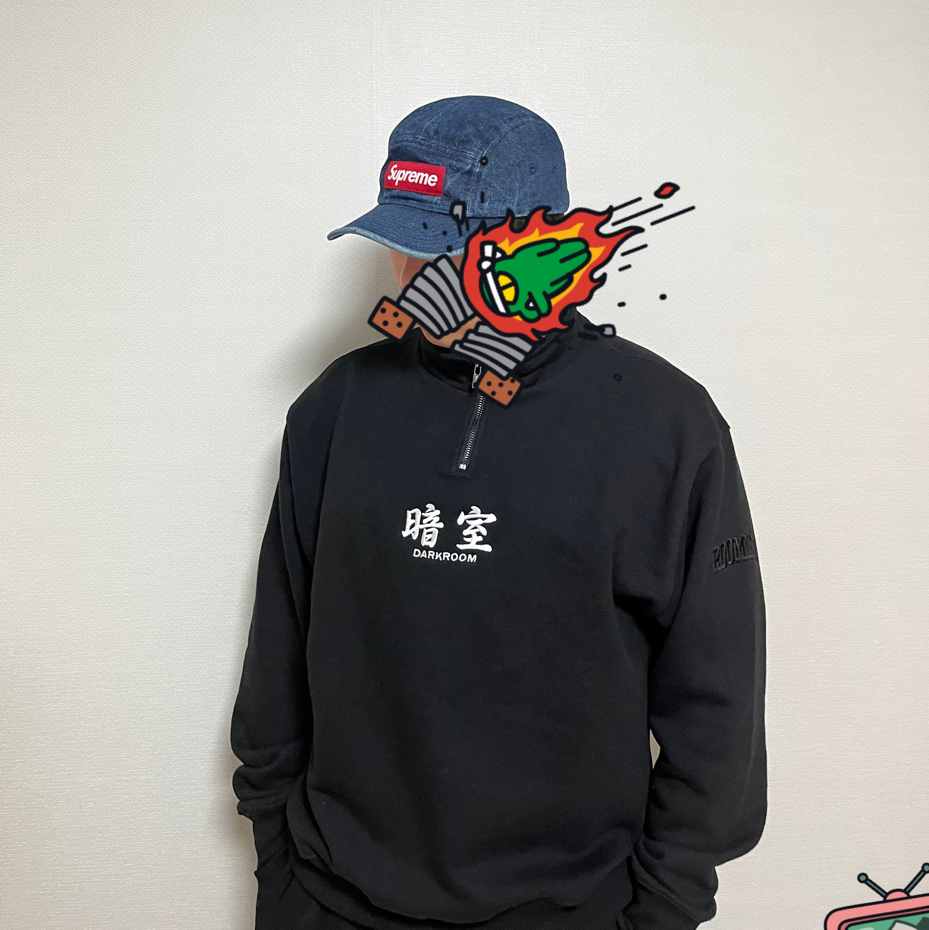 Darkr8m Studio Quarter Zip Up Sweatshirt Black 착용 스타일