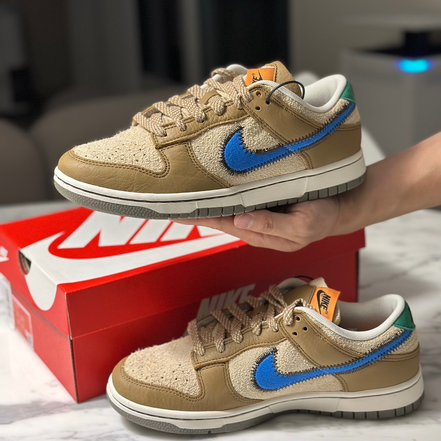 Nike x Size? Dunk Low Dark Driftwood Photo Blue 착용 스타일 - 4