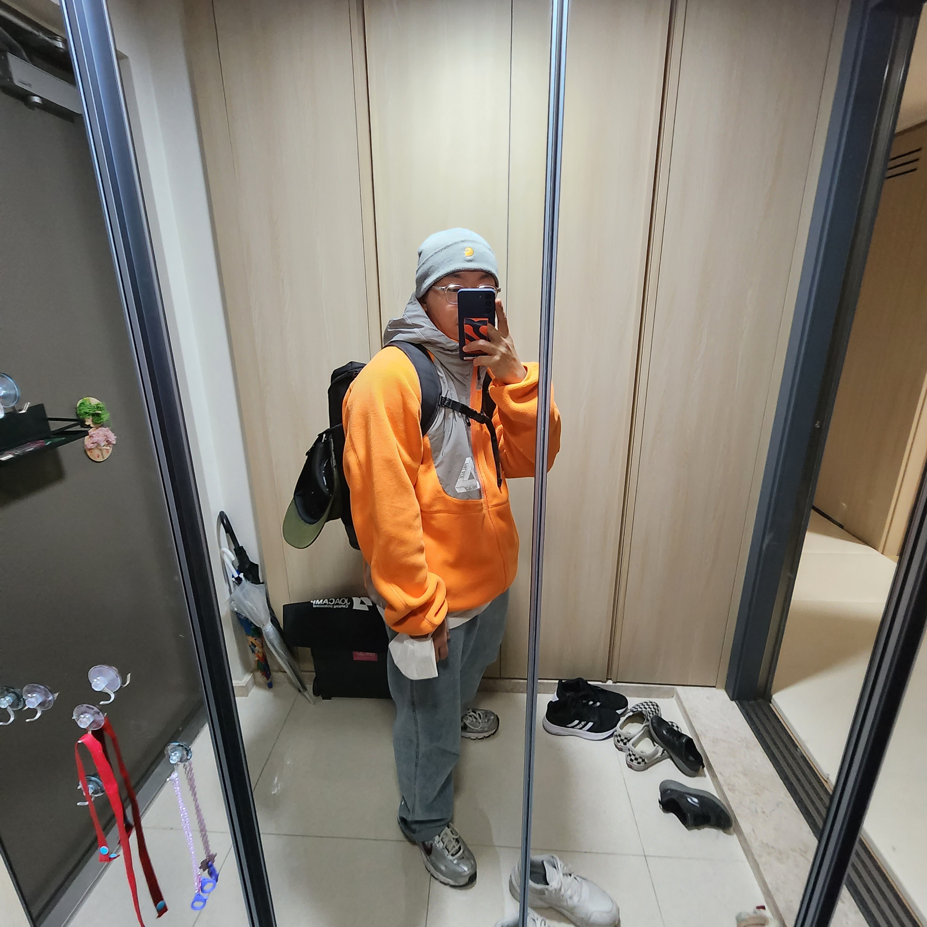 Palace Polartec Flecto Jacket Orange - 19FW 착용 스타일