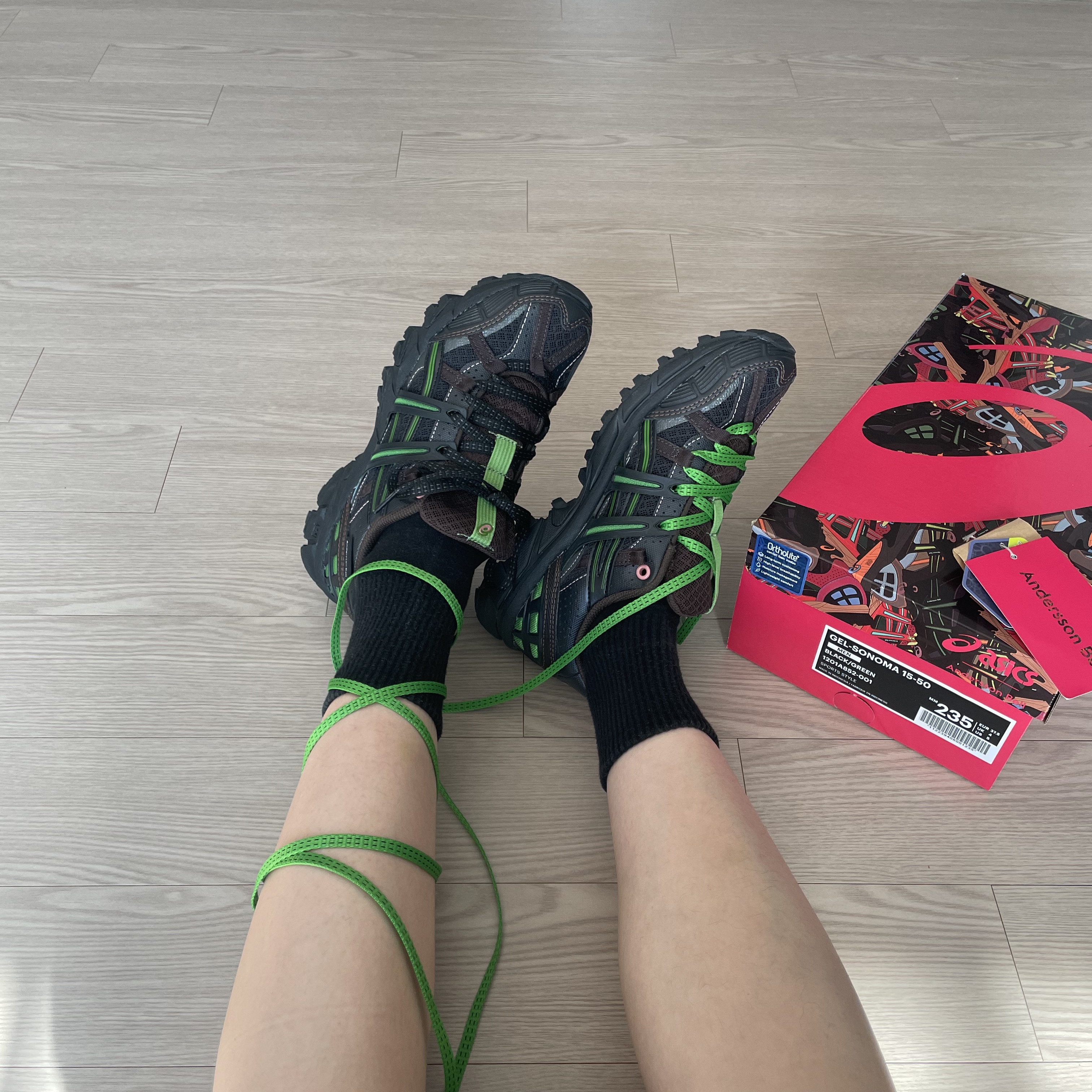 Asics x Andersson Bell Gel-Sonoma 15-50 Black Green 착용 스타일 - 2