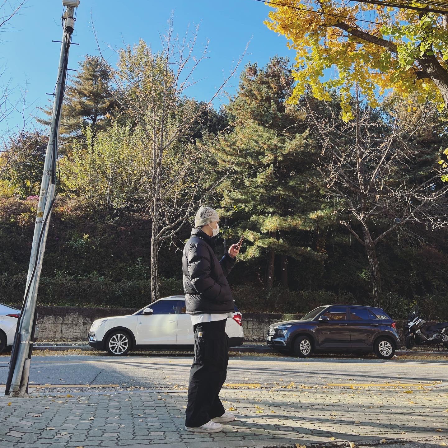 Stone Island N23B3 Rain Camo Mixed Yarn Beanie Ecru - 21FW, The North Face 1996 Eco Nuptse Jacket Black 착용 스타일 - 2