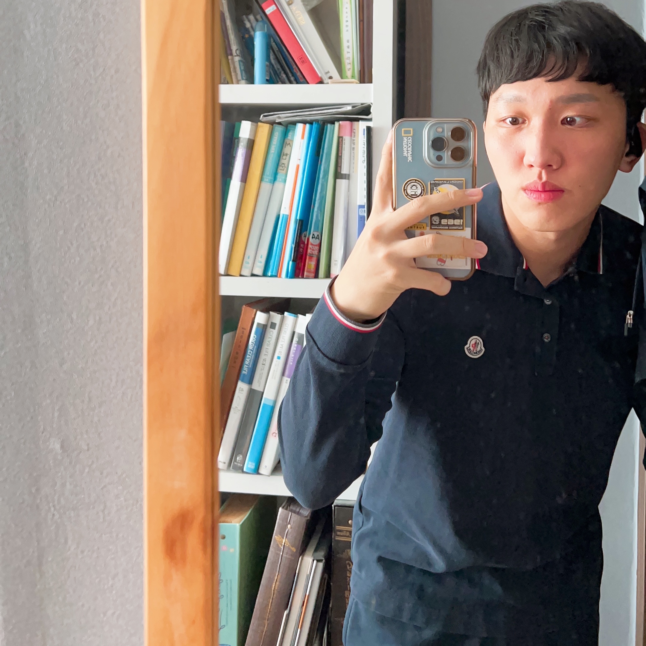 Moncler Long Sleeve Polo Shirt Navy Blue - 21FW 착용 스타일 - 1