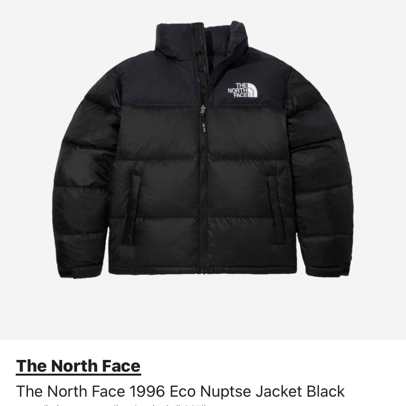 The North Face 1996 Eco Nuptse Jacket Black 착용 스타일