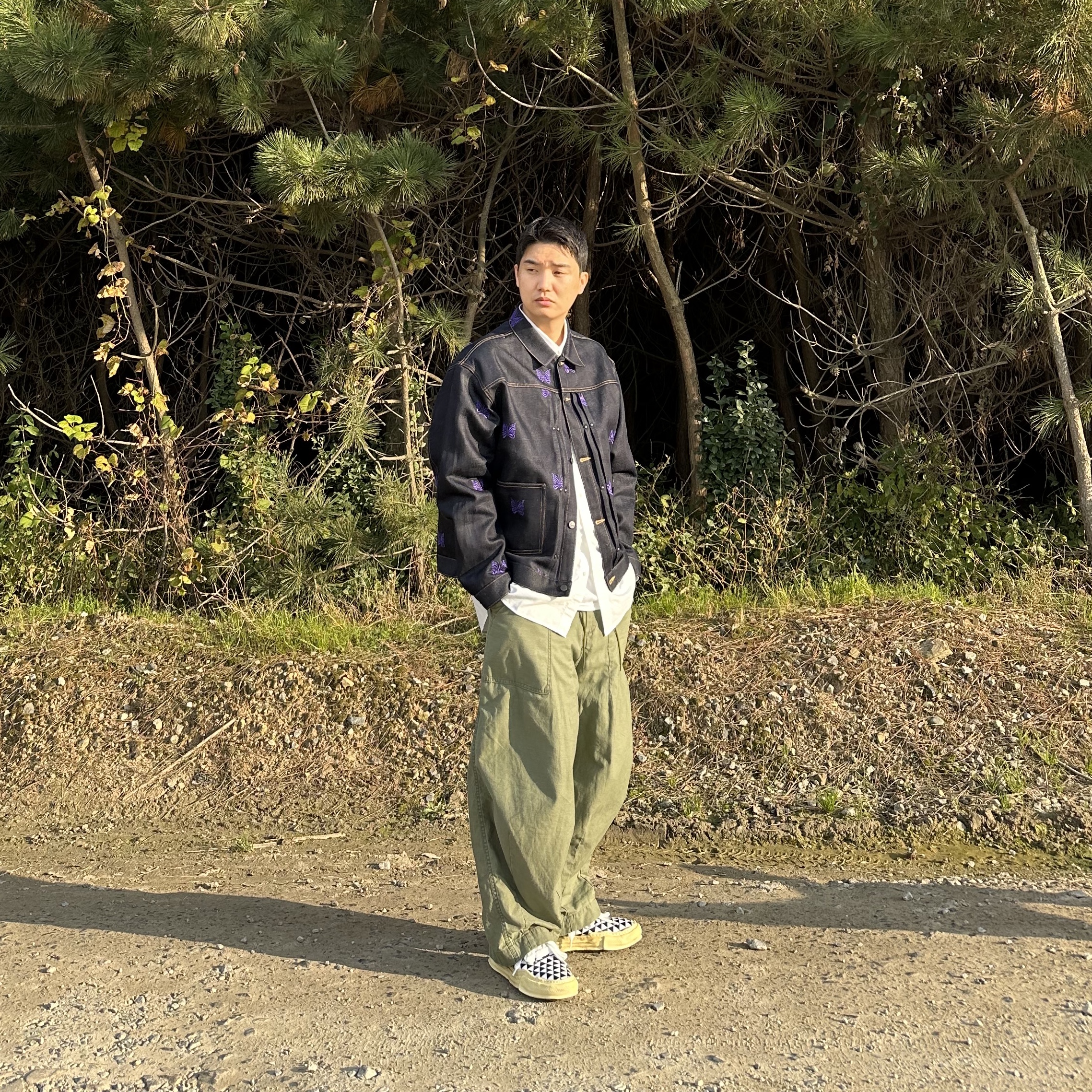 Maison Mihara Yasuhiro Baker OD OG Sole Print Canvas Low-top Sneakers Black 착용 스타일