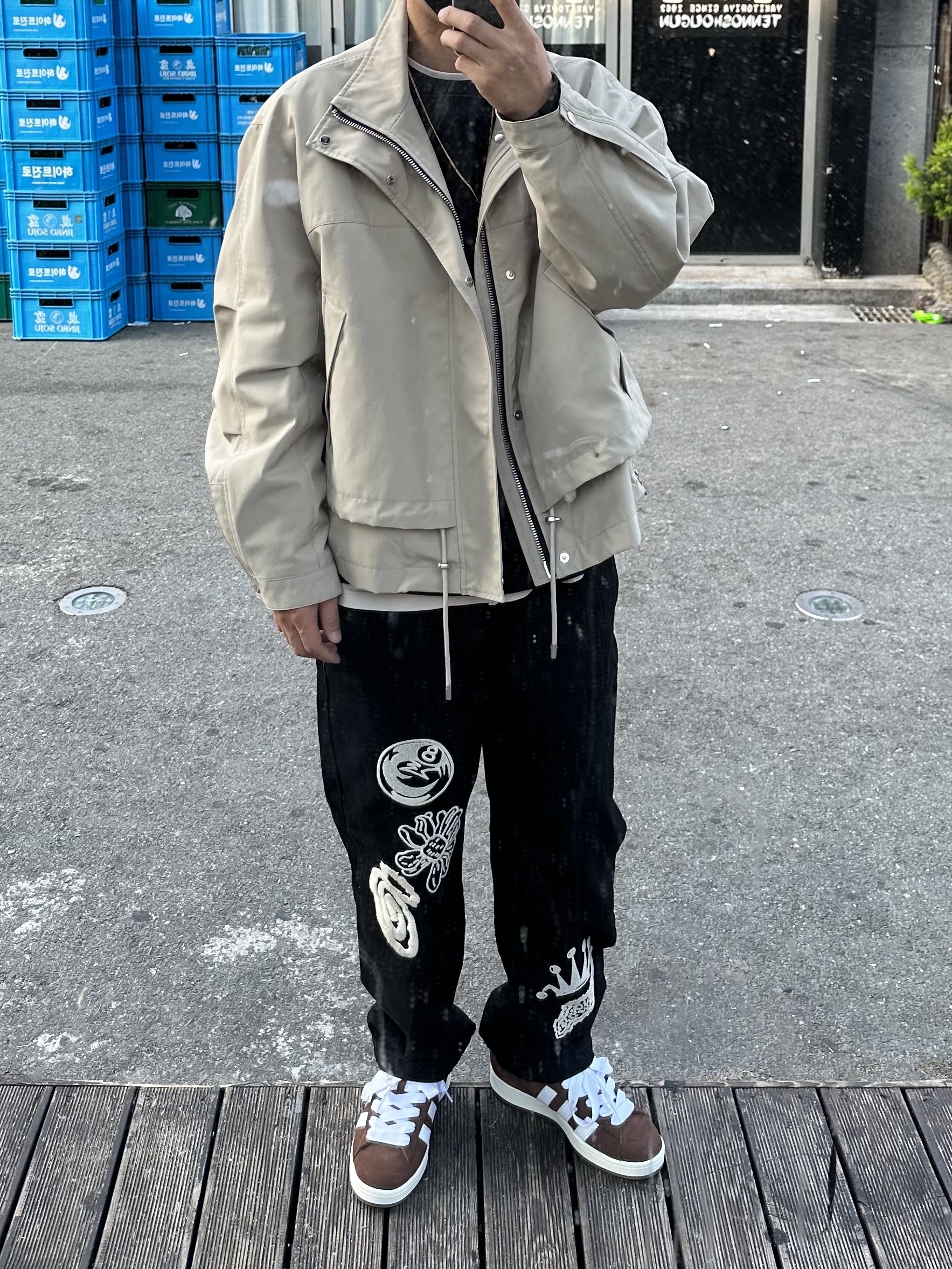 Stussy Noma Icon Beach Pants Washed Black, Adidas Campus 00s Bark Cloud White 착용 스타일