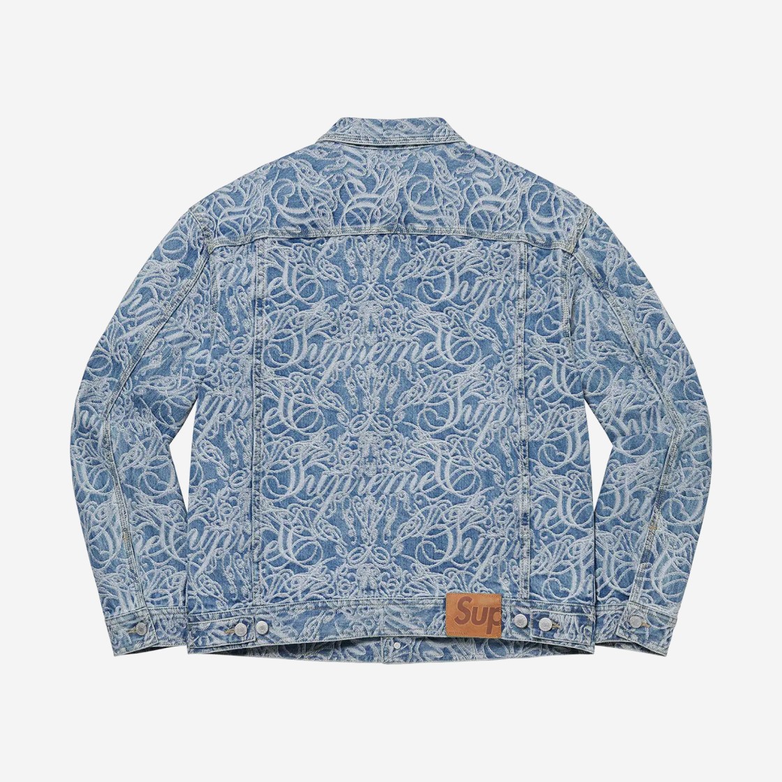 Supreme Script Jacquard Denim Trucker Jacket Washed Blue - 22FW 상세 이미지 2